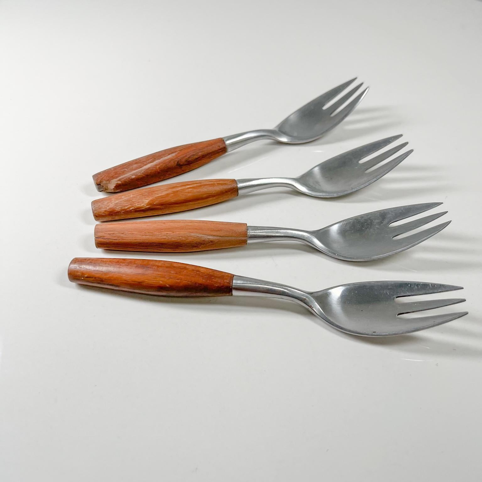 Stainless Steel 1954 Dansk Designs Flatware 4 Salad Forks Teak & Stainless Jens Quistgaard