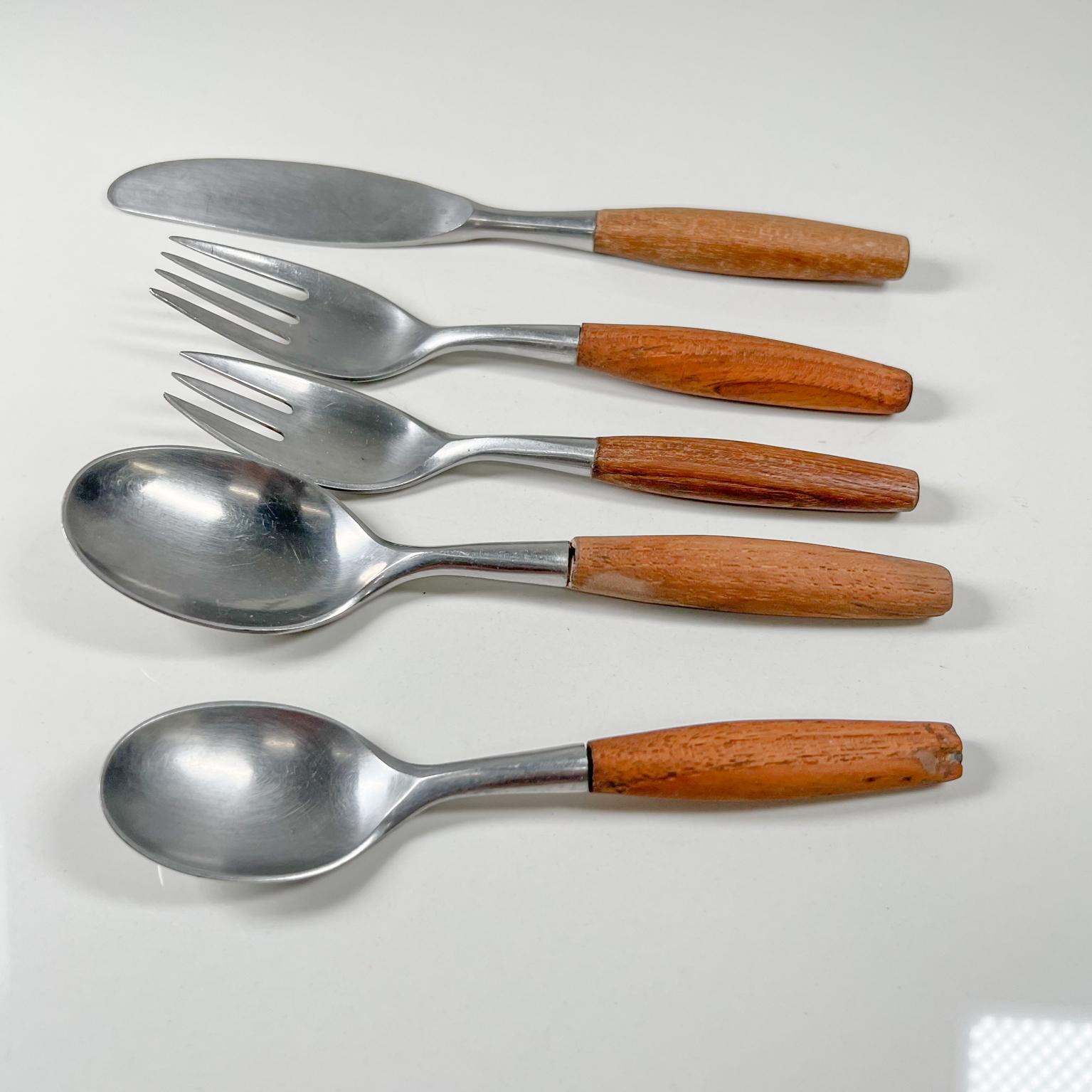 German 1954 Dansk Designs Flatware Place Setting Teak & Stainless by Jens Quistgaard