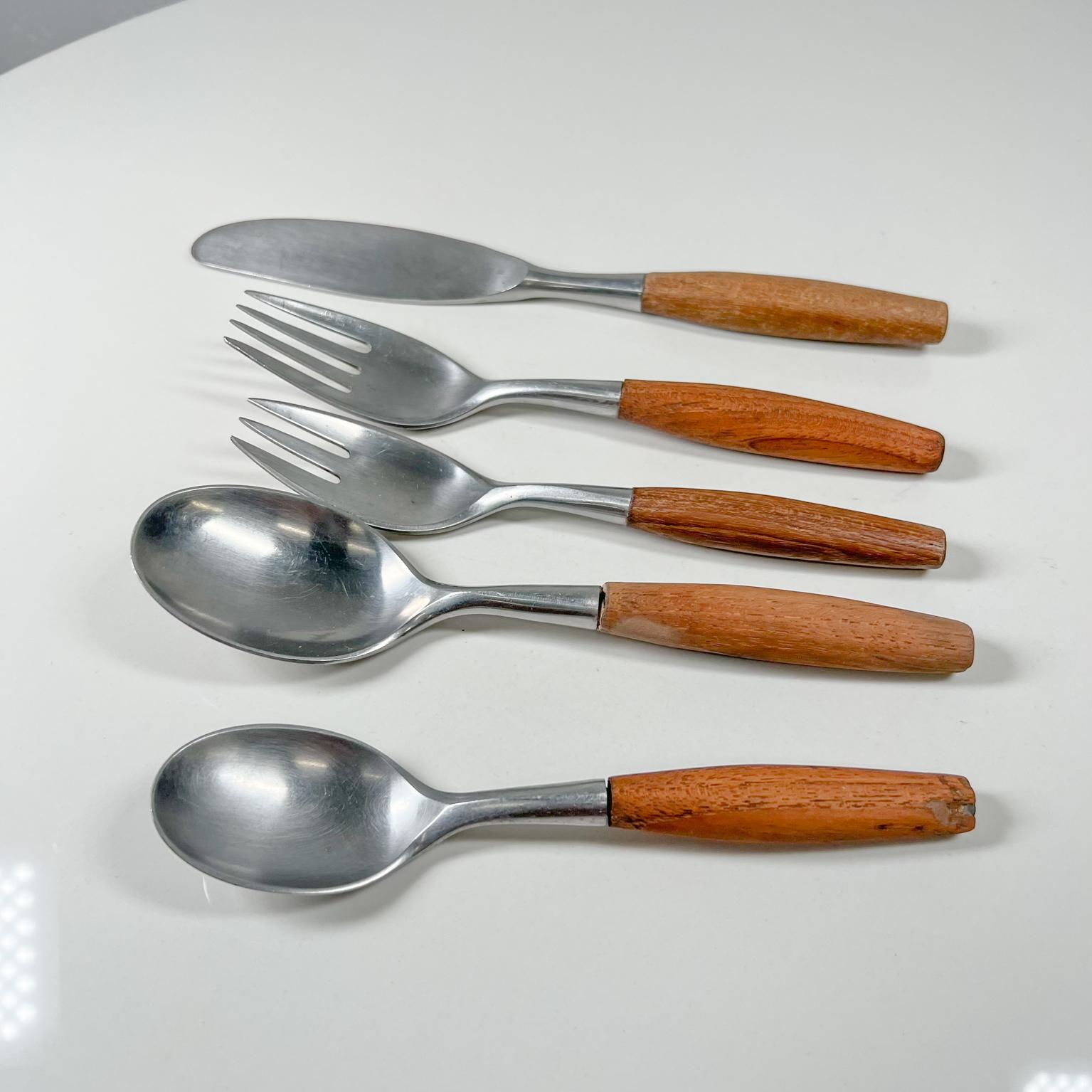 Stainless Steel 1954 Dansk Designs Flatware Place Setting Teak & Stainless by Jens Quistgaard