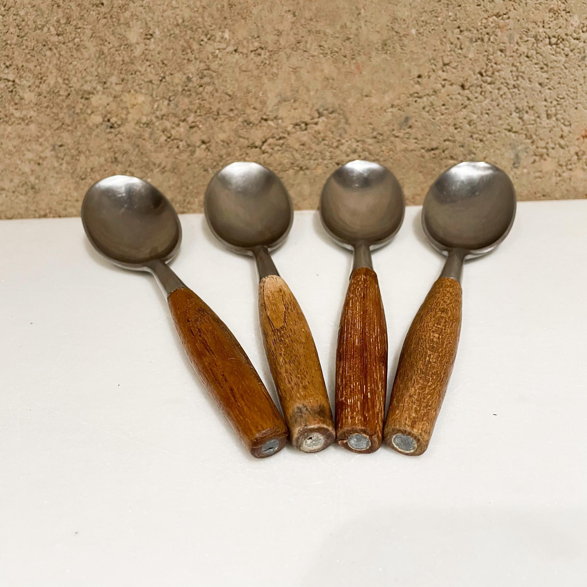 Four soup spoons
Dansk Fjord Designs from Germany by Jens Quistgaard designed 1954
Maker stamped.
Original unrestored preowned use vintage. See our images please.
Designed in Teak Wood and Stainless Steel
7.13 L x 1.63 w x 1 inches
We have