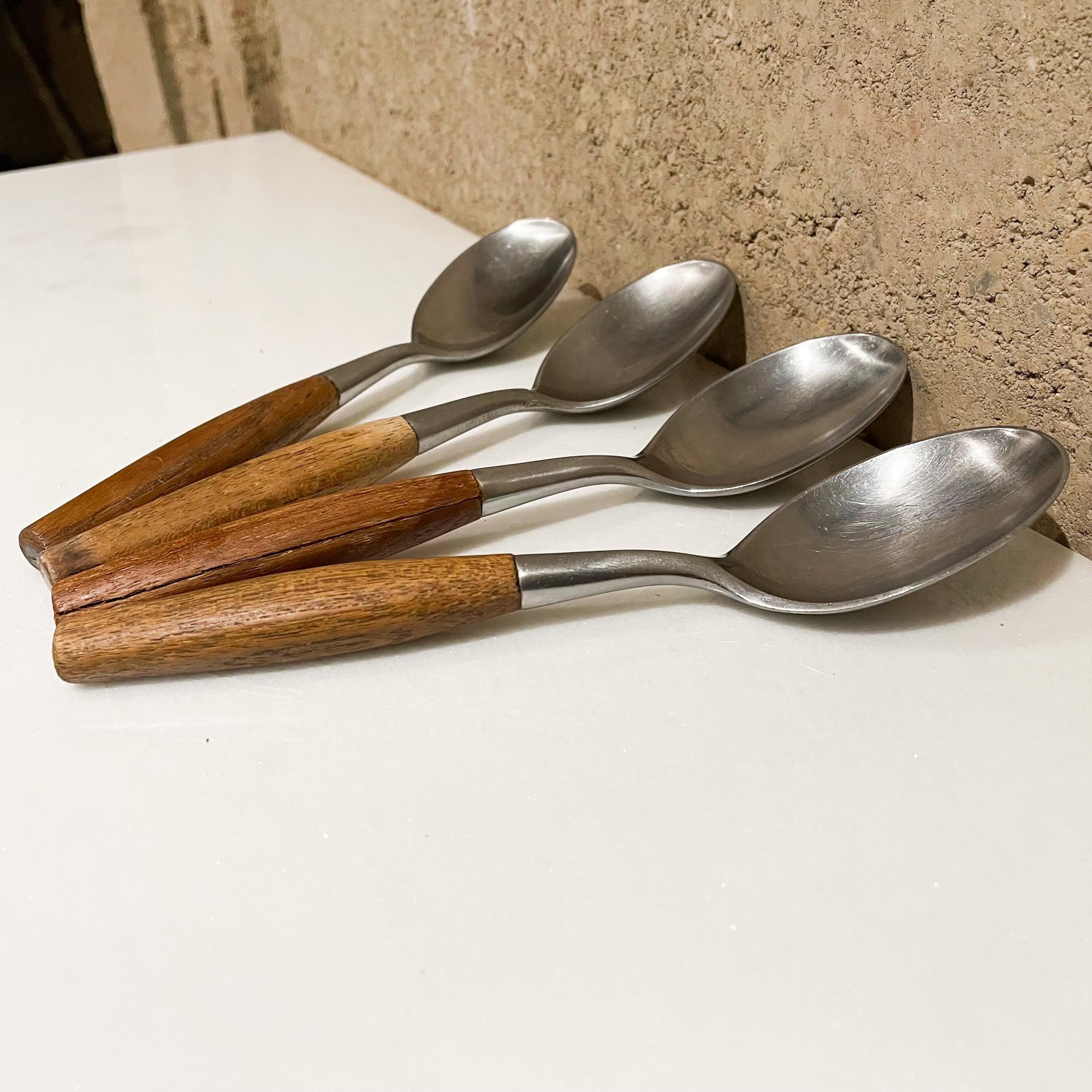 Mid-Century Modern 1954 Dansk Germany Fjord Flatware 4 Teak & Stainless Soup Spoons Jens Quistgaard