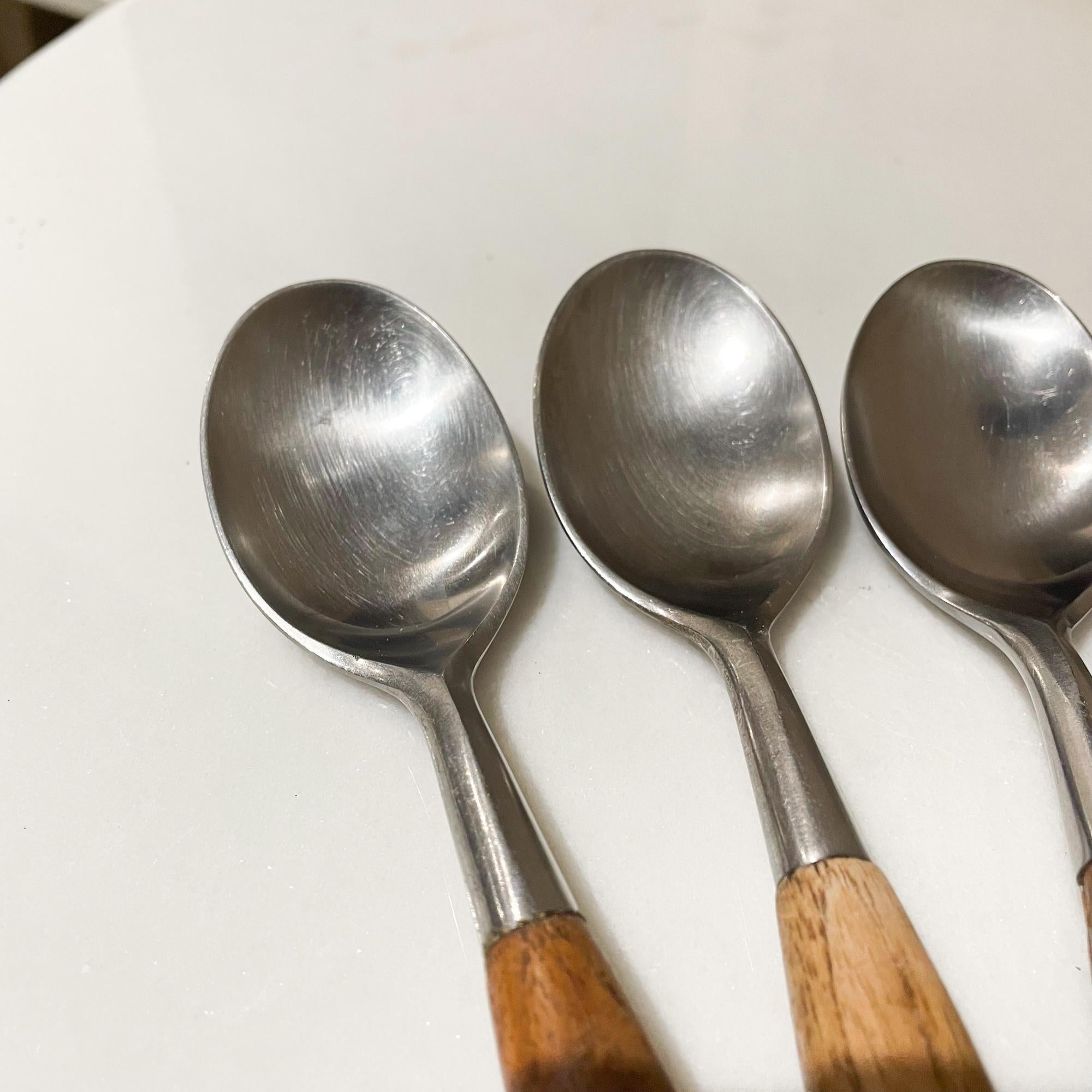 Mid-20th Century 1954 Dansk Germany Fjord Flatware 4 Teak & Stainless Soup Spoons Jens Quistgaard