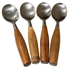 1954 Dansk Germany Fjord Flatware 4 Teak & Stainless Soup Spoons Jens Quistgaard