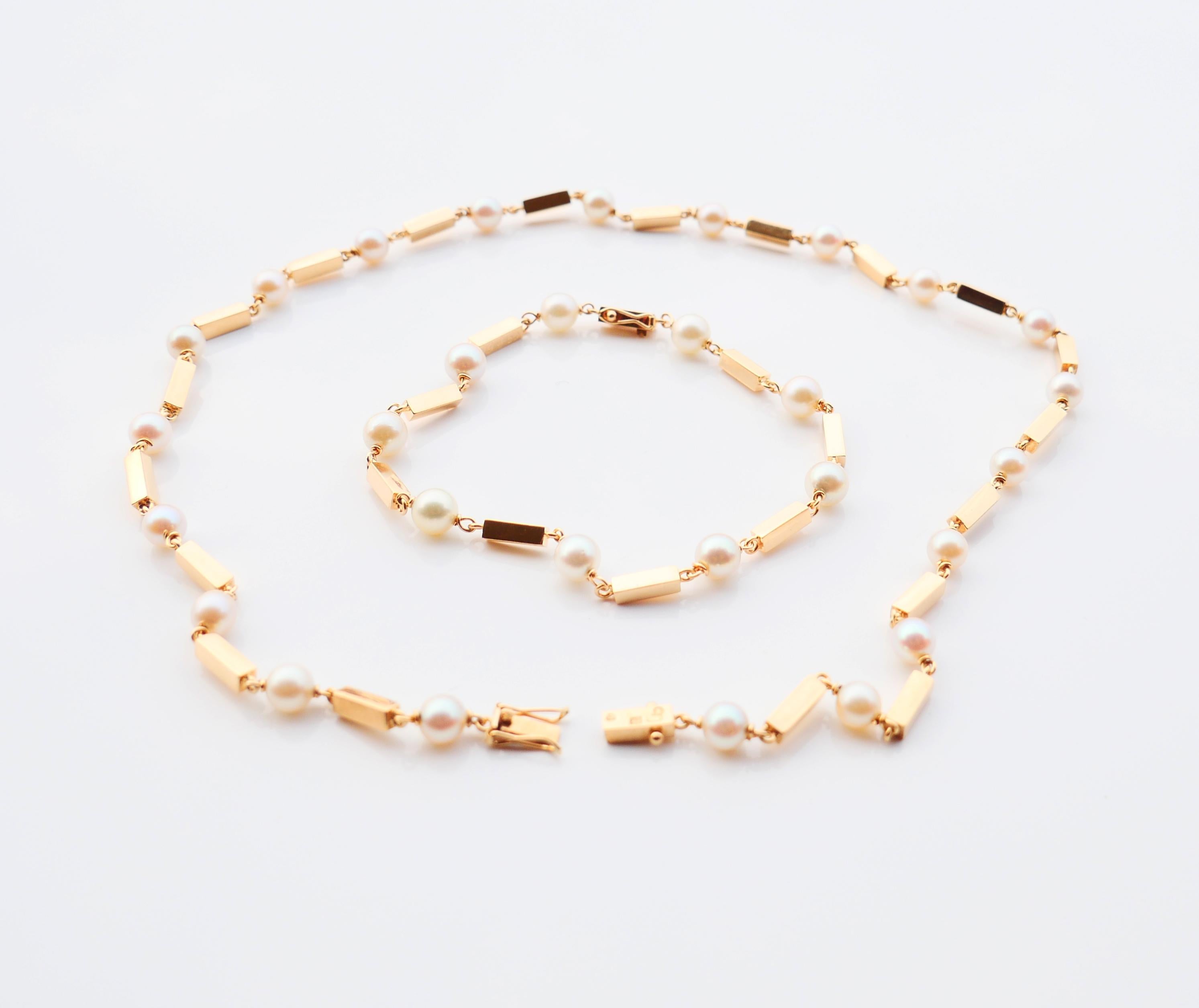 Retro 1955 Elsa's Set Necklace Bracelet Pearls solid 18K Gold / 18.2 gr For Sale