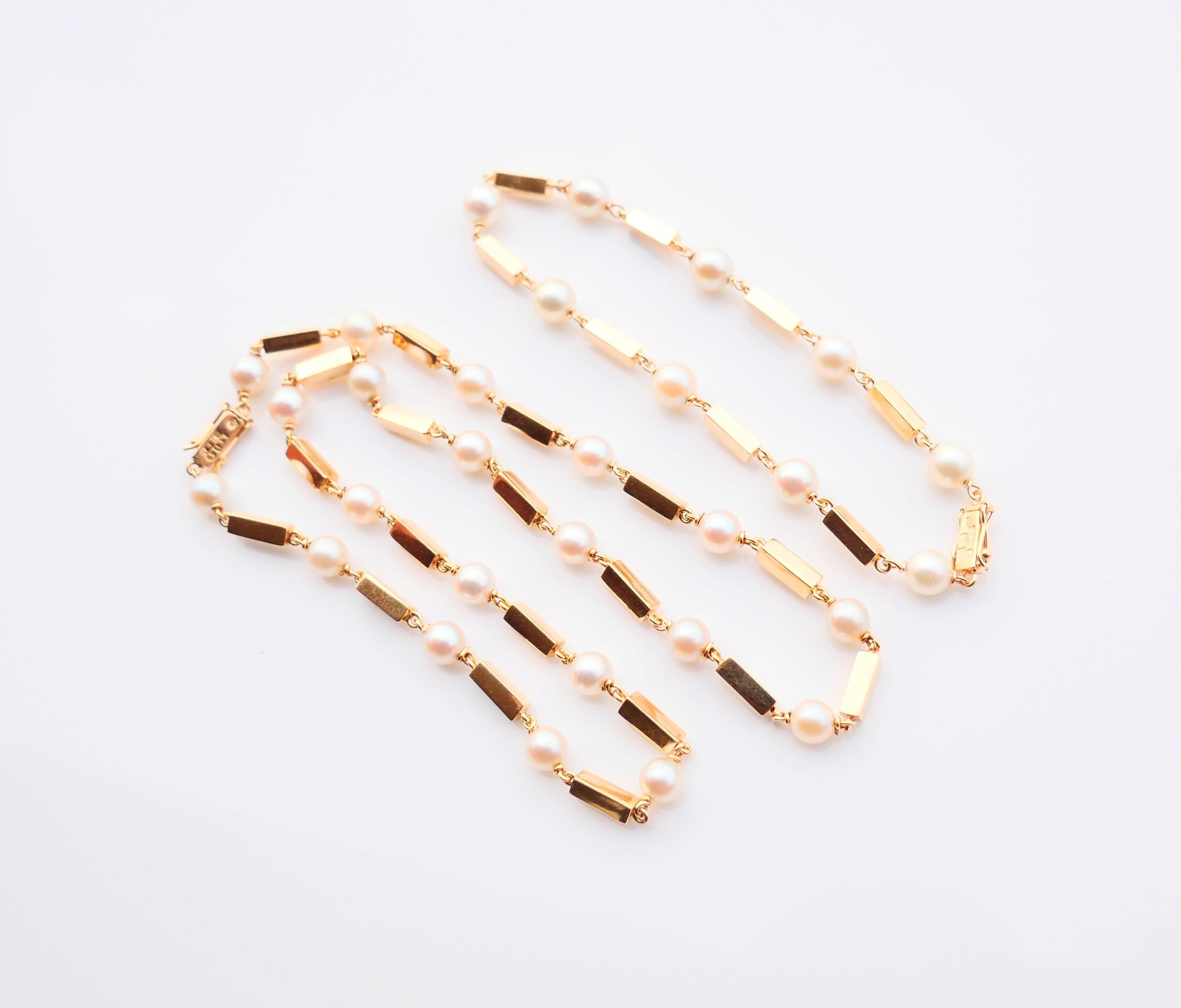 Round Cut 1955 Elsa's Set Necklace Bracelet Pearls solid 18K Gold / 18.2 gr For Sale