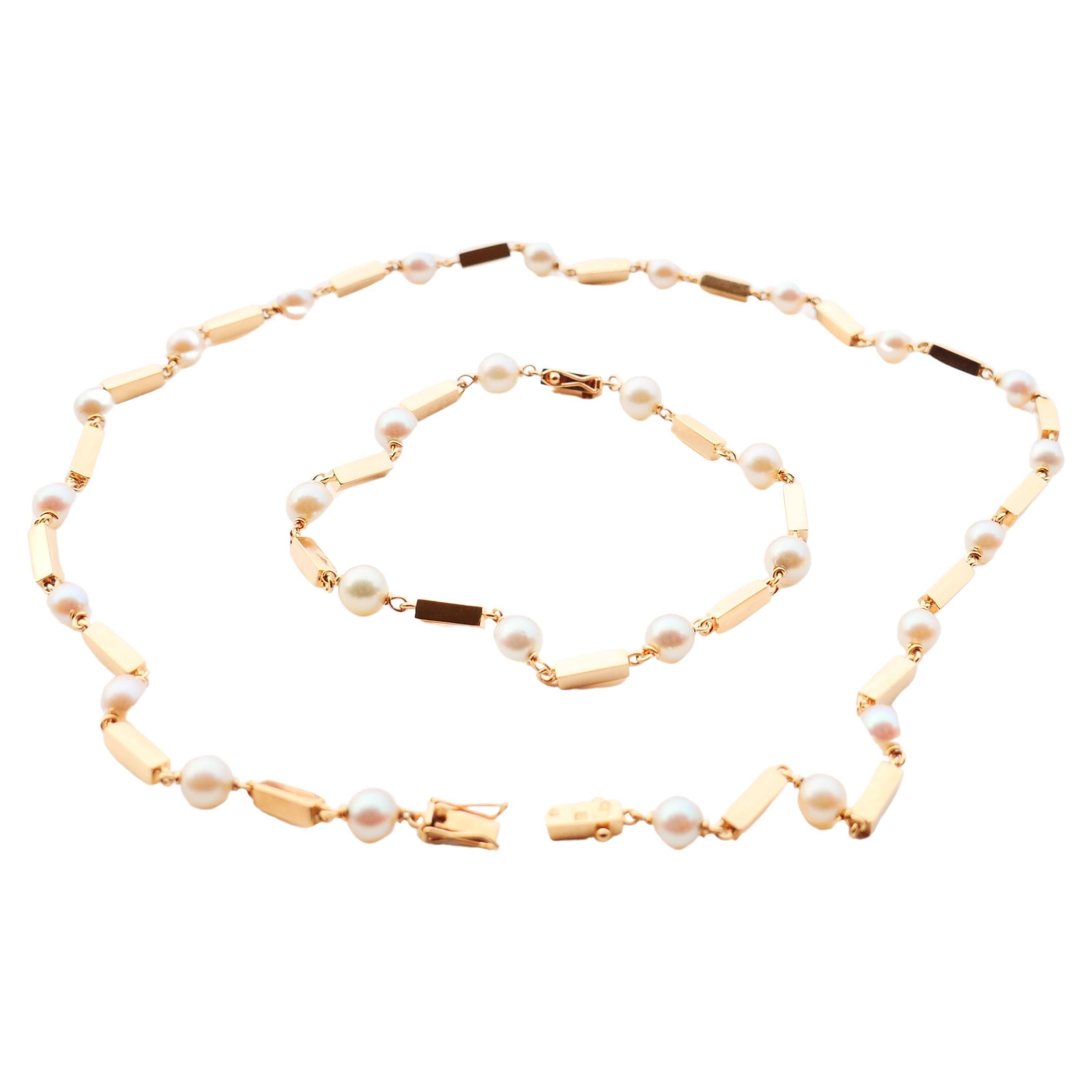 1955 Elsa's Set Halskette Armband Perlen massive 18K Gold / 18,2 gr