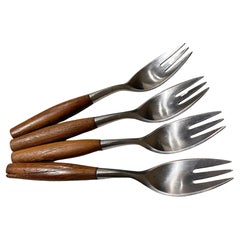 1954 Fjord 4 Salad Forks Teak & Stainless IHQ Dansk Jens Quistgaard Germany