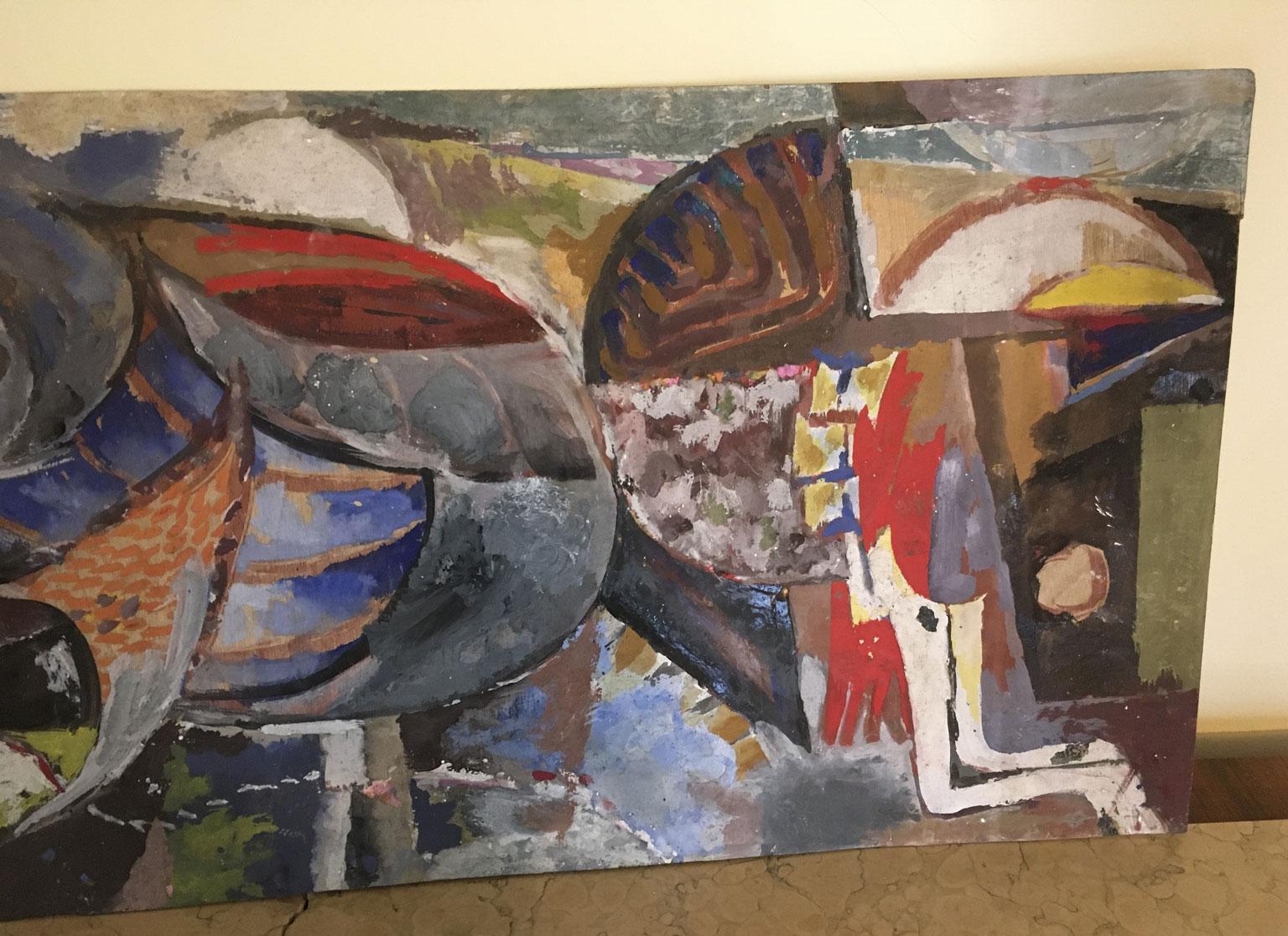 Hand-Painted 1954 Italy Abstract Painting Venice Biennial Special Artwork by Ermete Lancini  For Sale