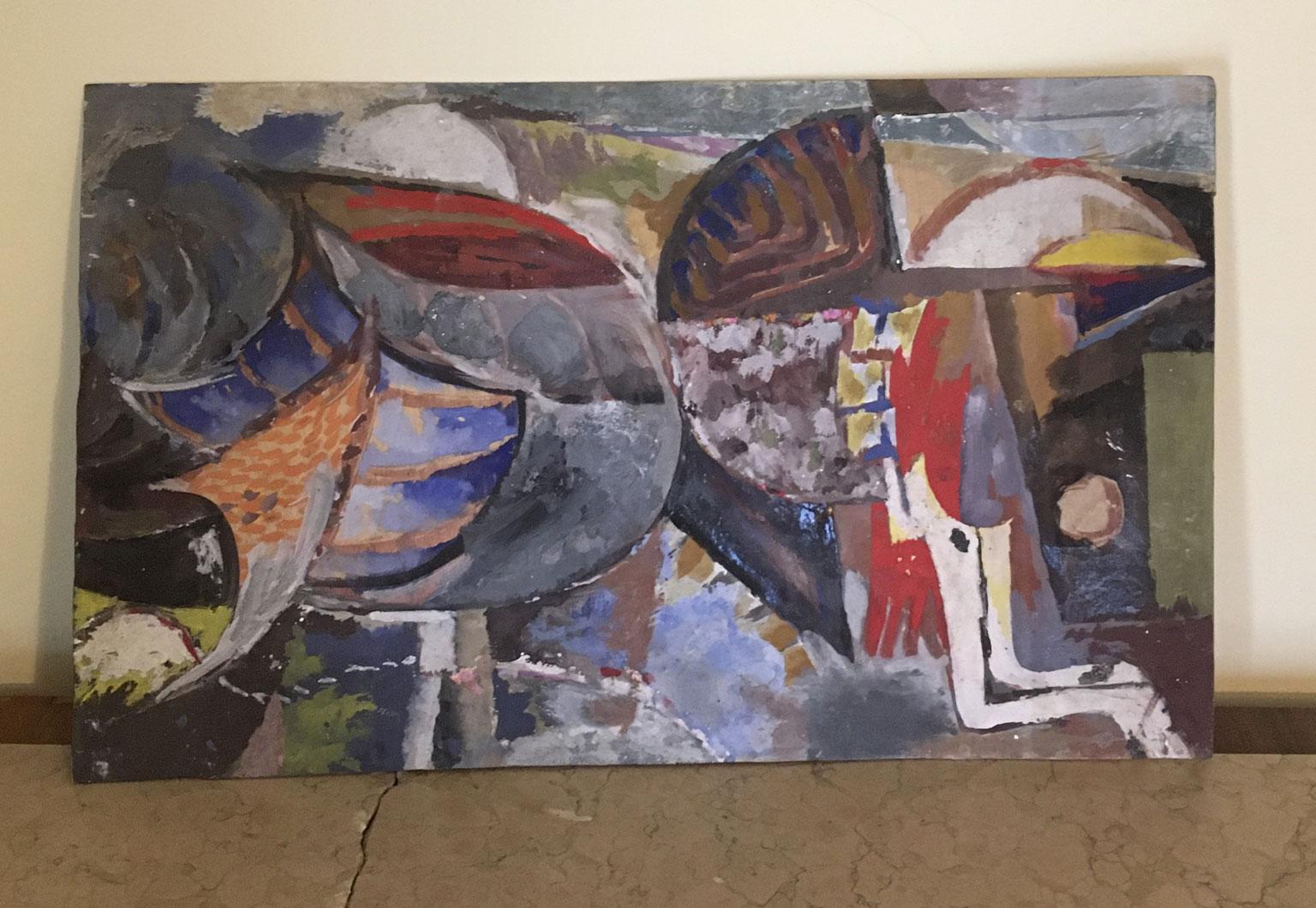 1954 Italy Abstract Painting Venice Biennial Special Artwork by Ermete Lancini  In Good Condition For Sale In Brescia, IT