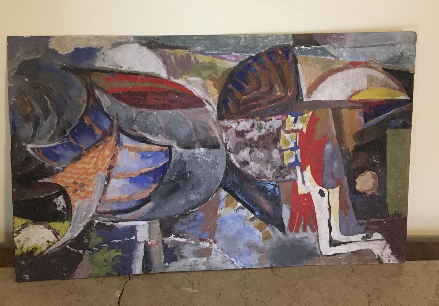 20th Century 1954 Italy Abstract Painting Venice Biennial Special Artwork by Ermete Lancini  For Sale