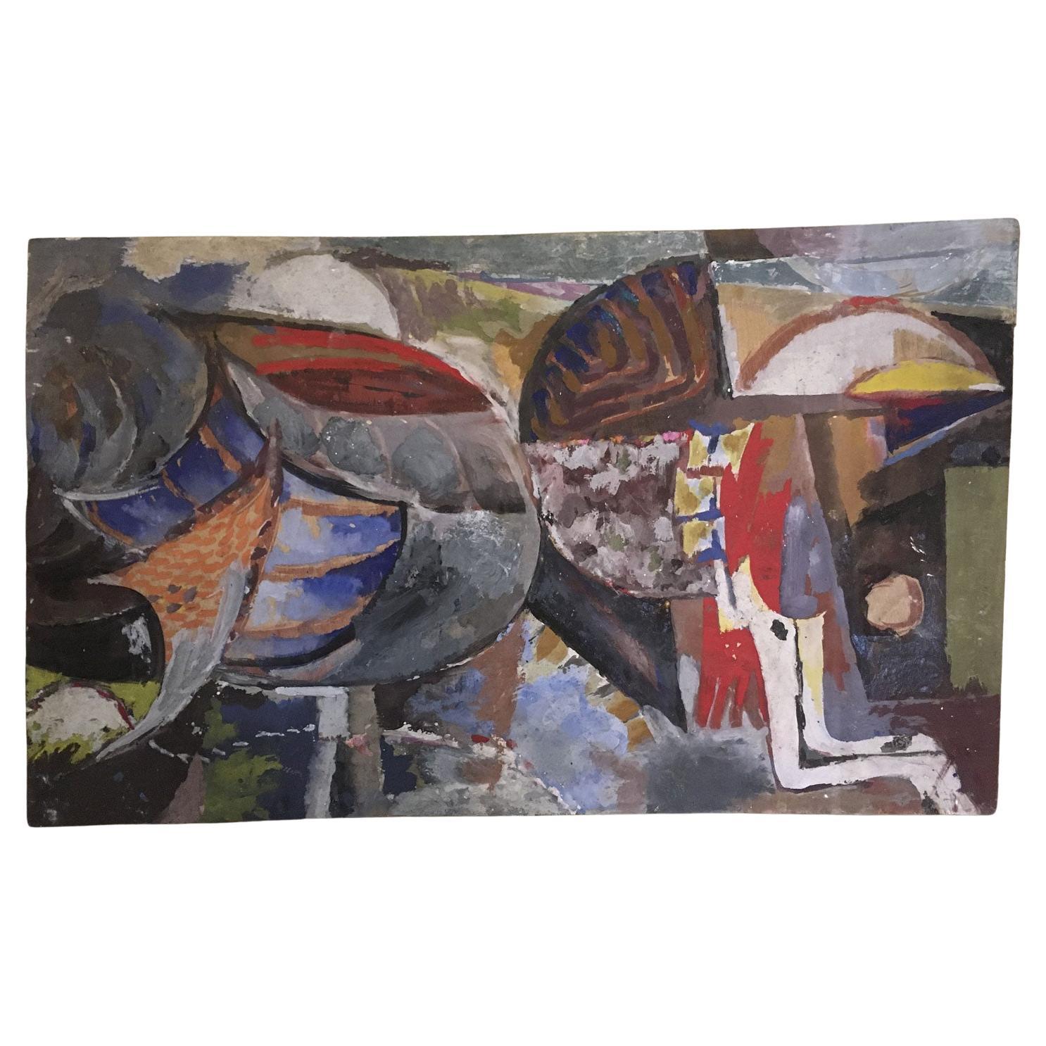 1954 Italy Abstract Painting Venice Biennial Special Artwork by Ermete Lancini For Sale