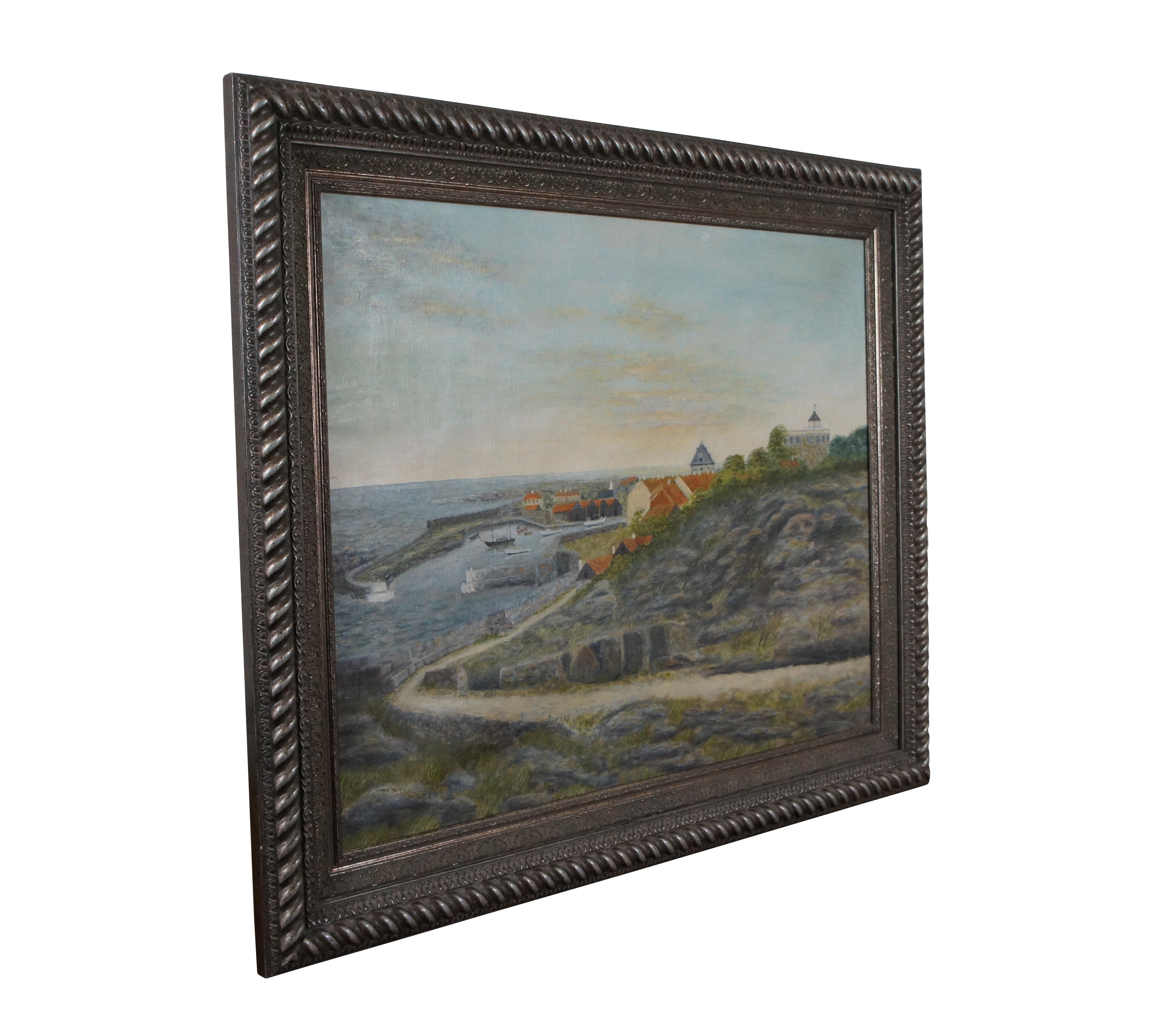 1954 K.K. Peinture à l'huile sur toile « Madsen Coastal Landscape Seascape » de 34 pouces Bon état - En vente à Dayton, OH