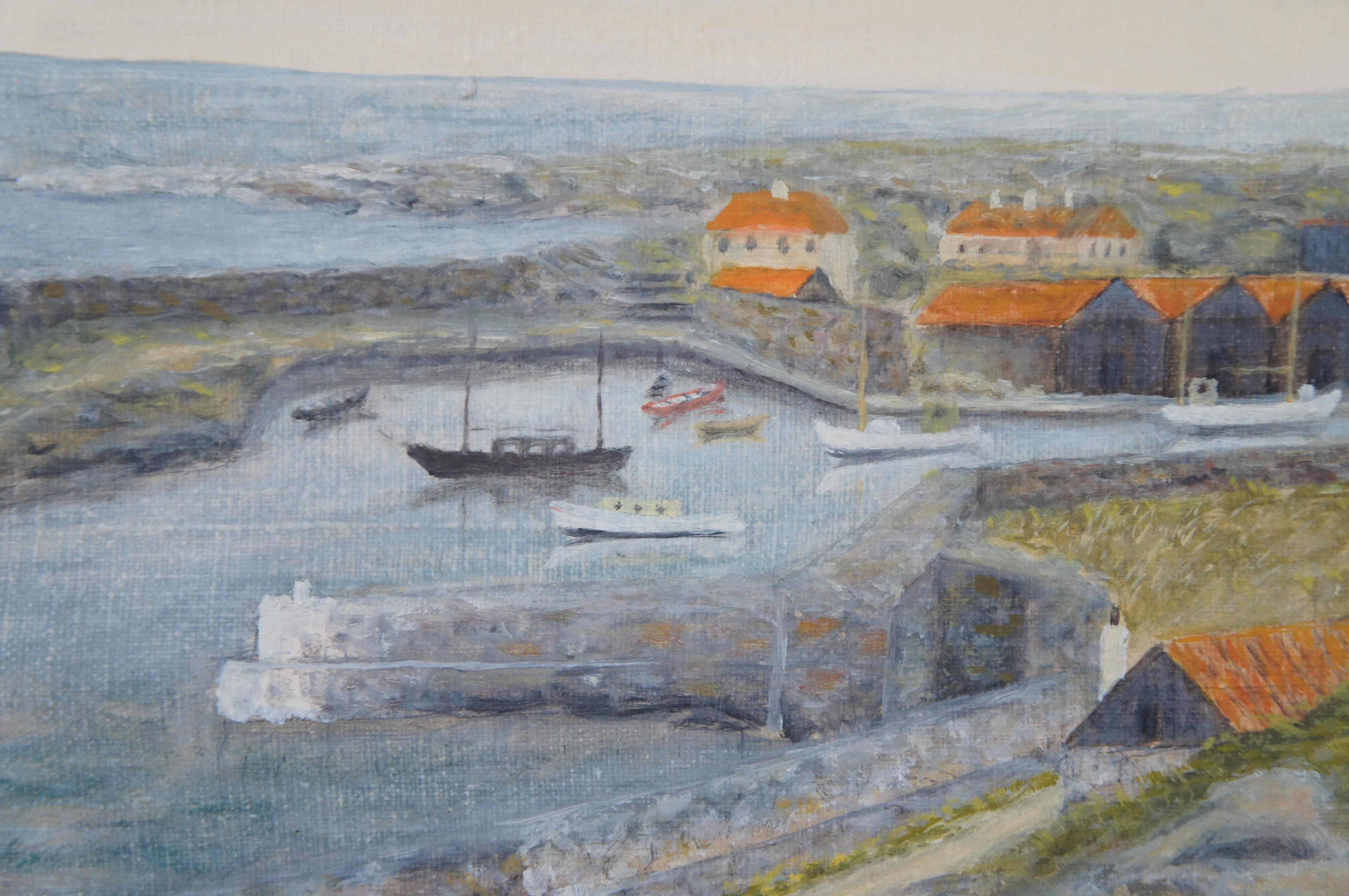 1954 J.K. Madsen Coastal Landscape Seascape Oil Painting on Canvas 34