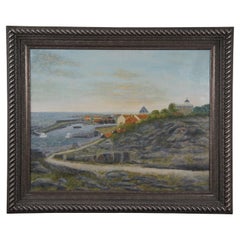 Retro 1954 J.K. Madsen Coastal Landscape Seascape Oil Painting on Canvas 34"