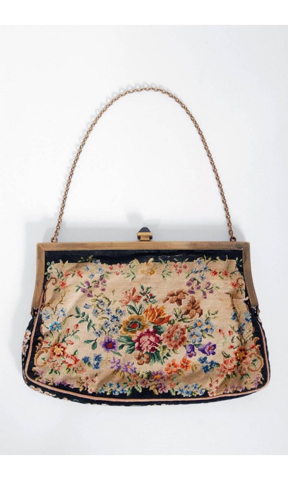 Brown 1954 Marilyn Monroe Owned Needlepoint Purse Worn for Marriage to Joe DiMaggio