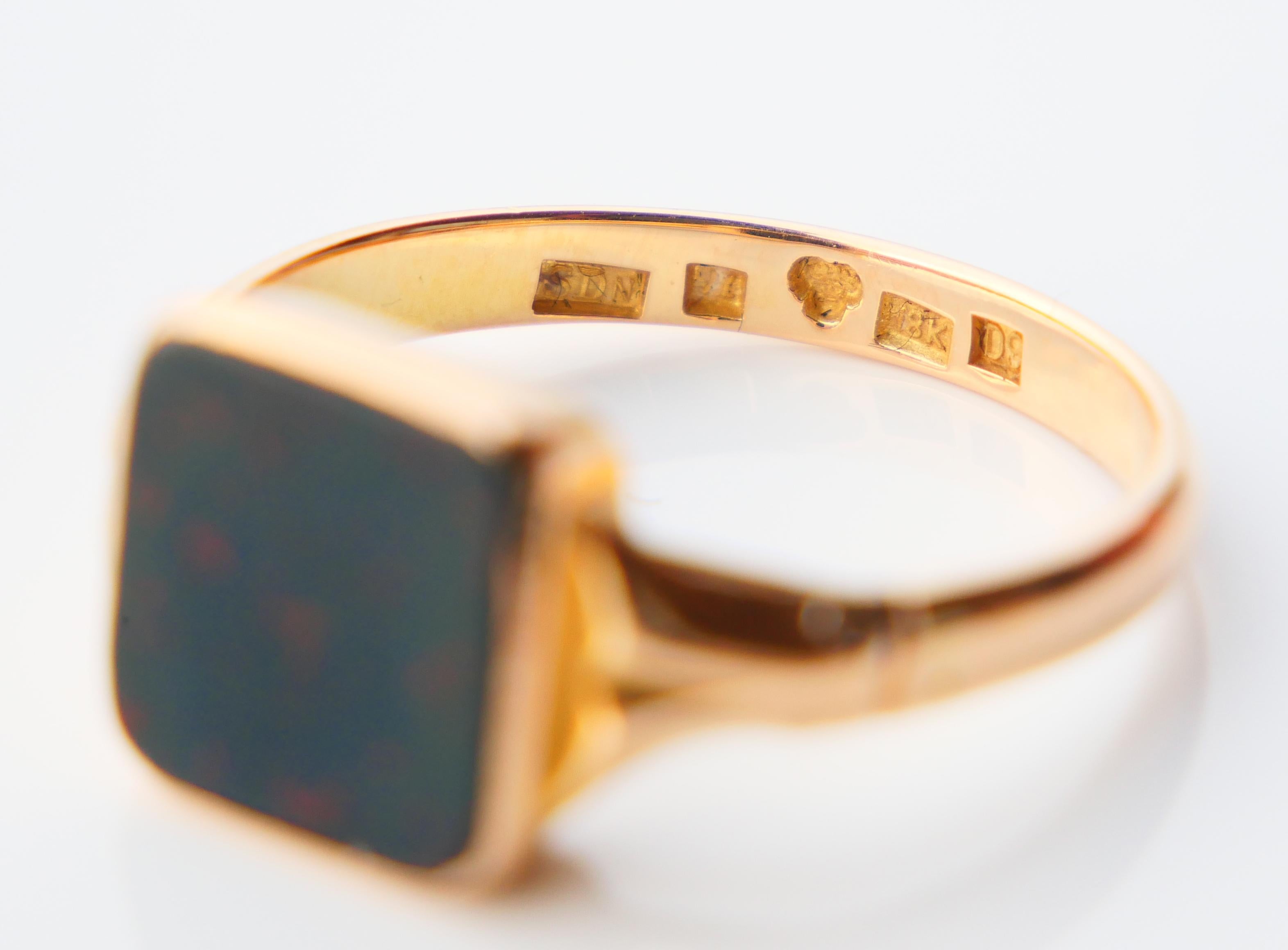 1954 Men Signet Ring Blood stone solid 18K Gold Ø US9.25 / 4.28 gr 6