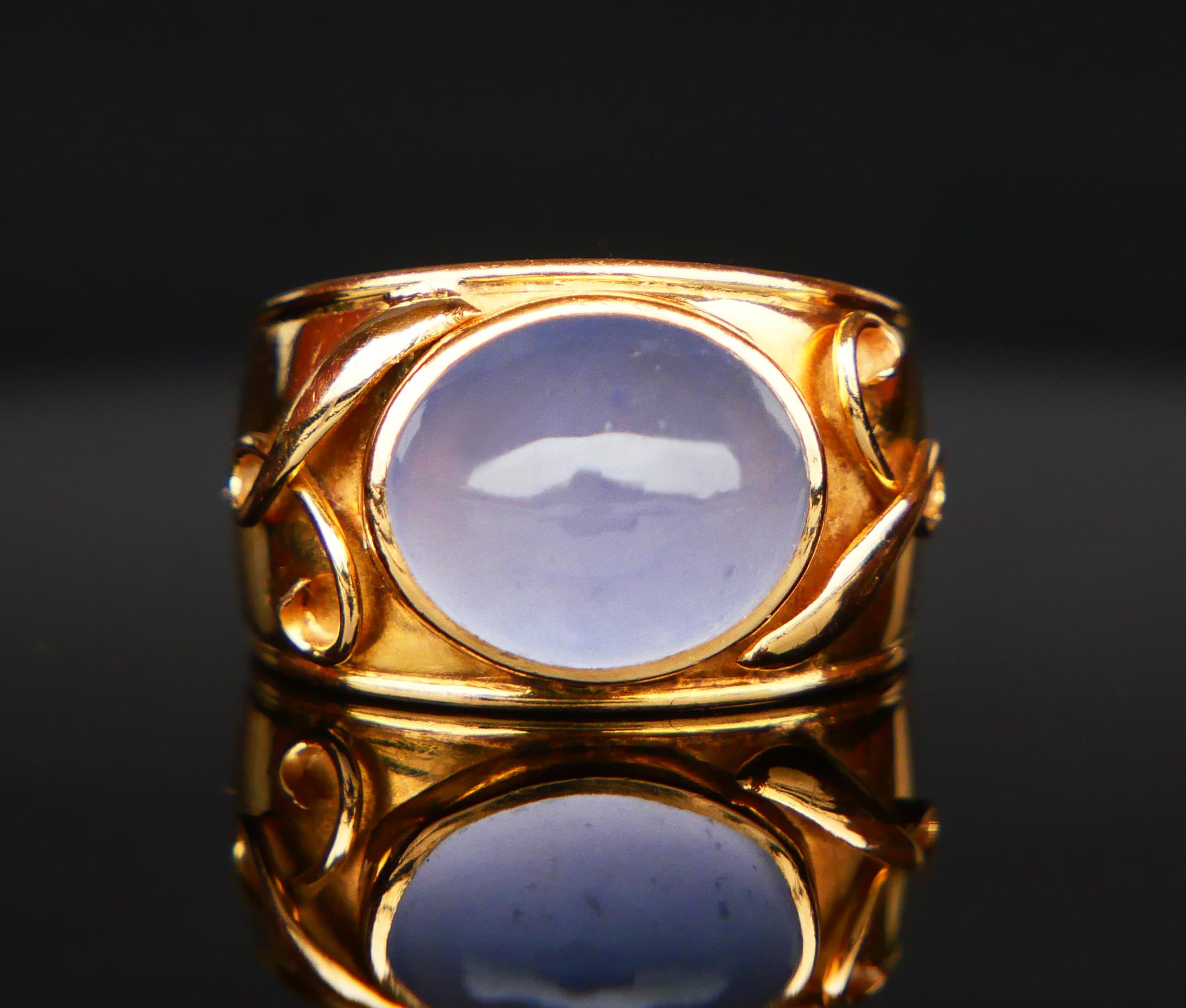 Retro 1954 Nordic Ring 10ct Blue Chalcedony solid 18K Gold Ø 6.5US /5 gr For Sale
