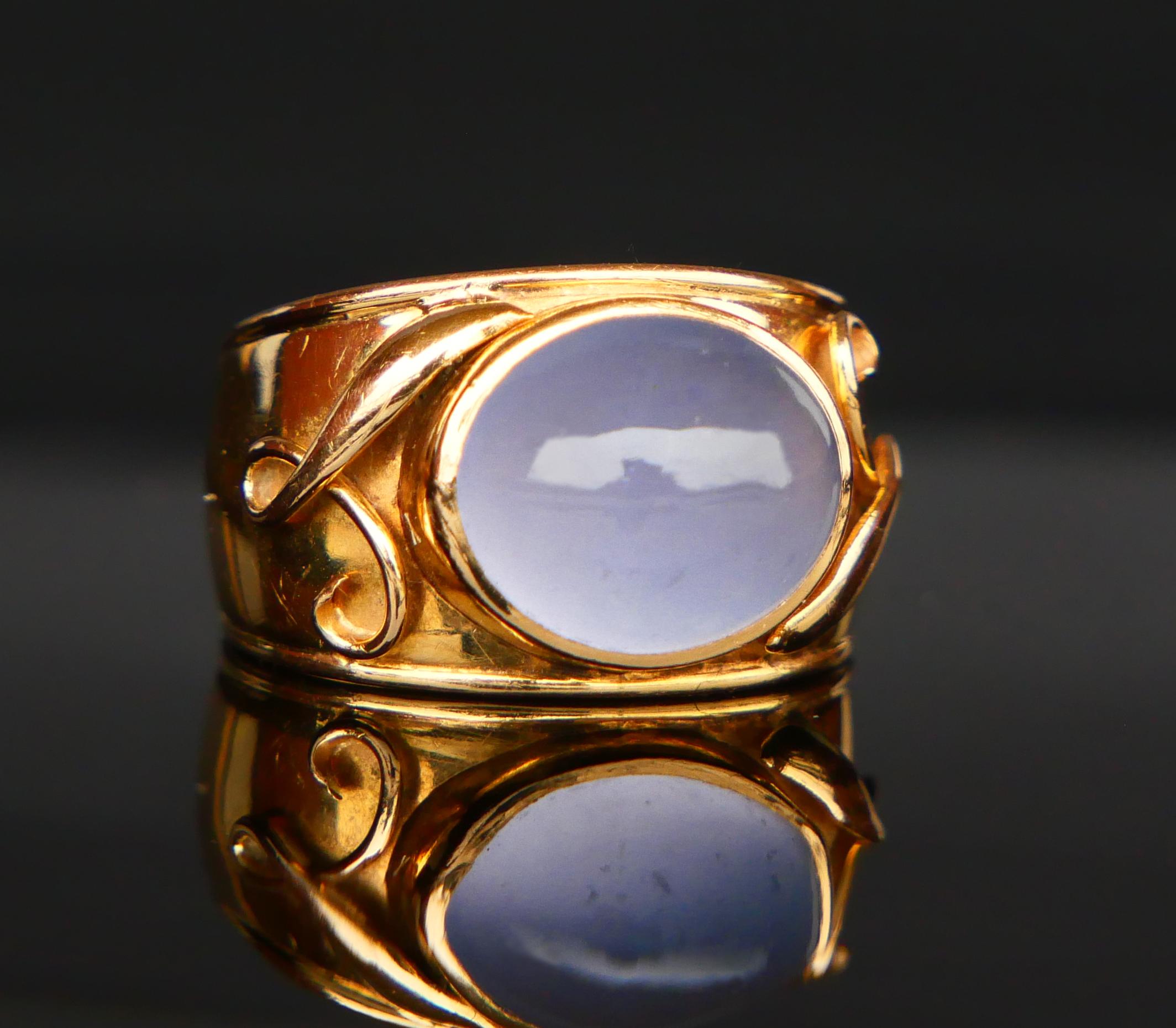 Cabochon 1954 Nordic Ring 10ct Blue Chalcedony solid 18K Gold Ø 6.5US /5 gr For Sale