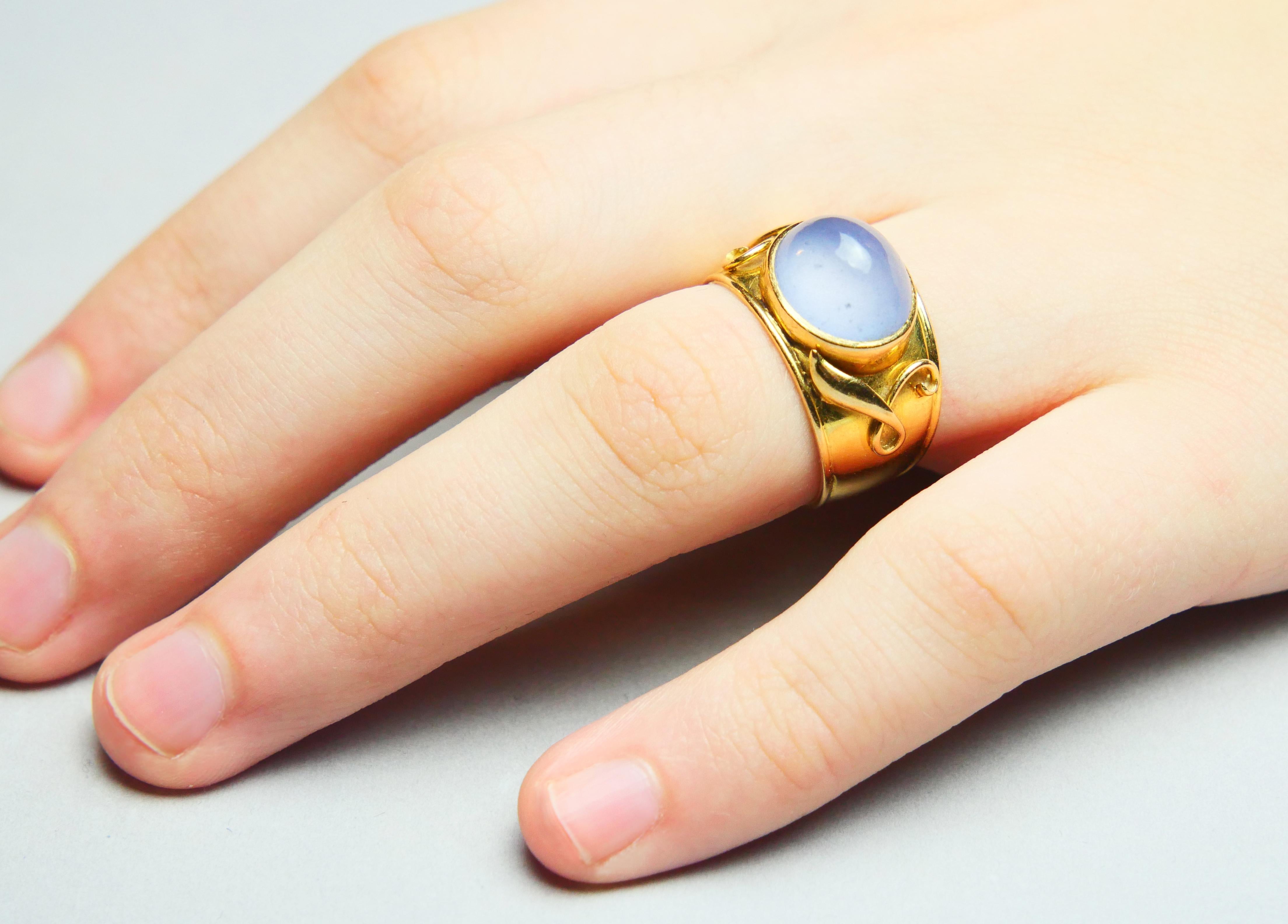1954 Nordic Ring 10ct Blue Chalcedony solid 18K Gold Ø 6.5US /5 gr For Sale 1