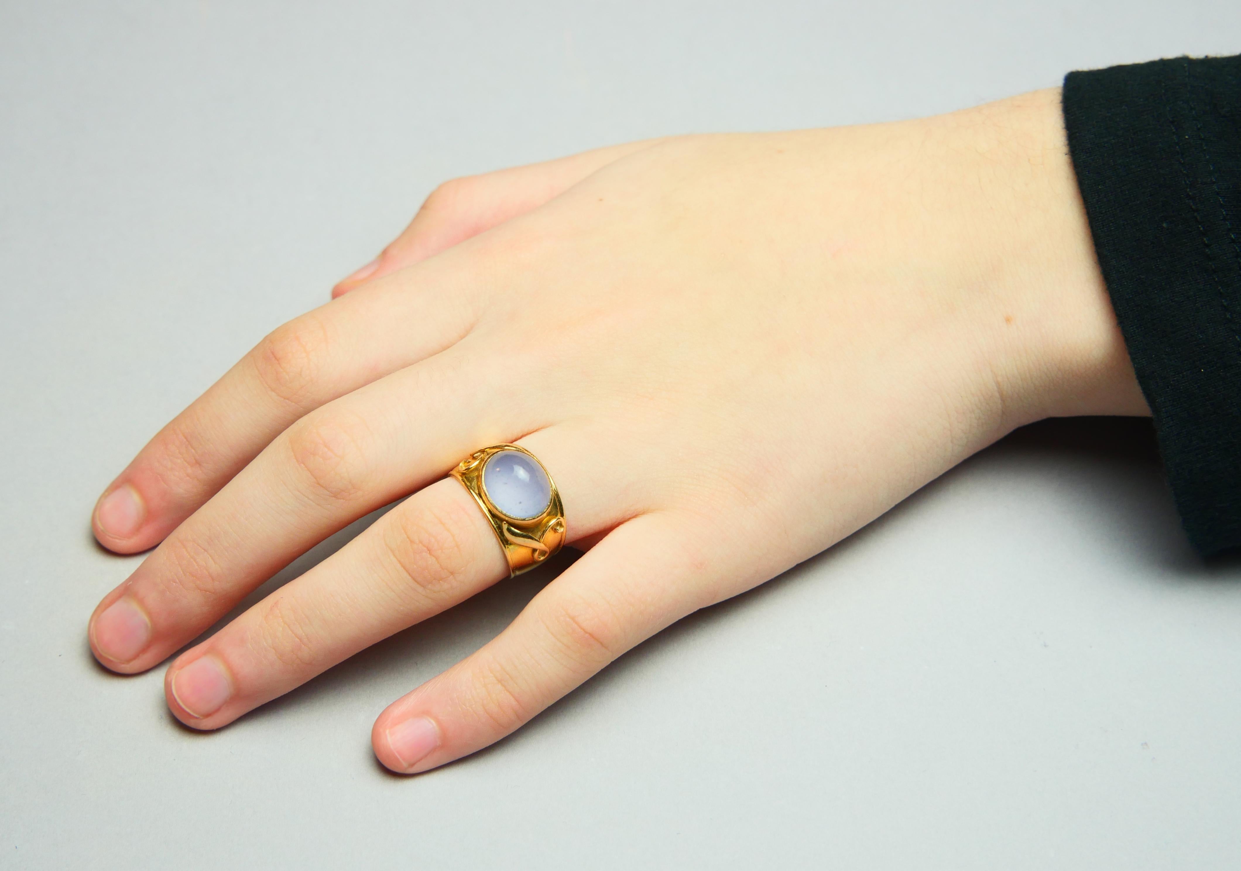 1954 Nordic Ring 10ct Blue Chalcedony solid 18K Gold Ø 6.5US /5 gr For Sale 2