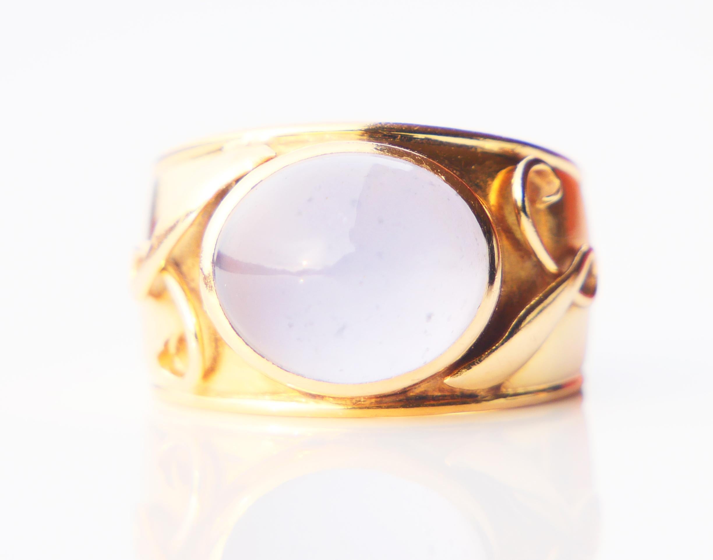 1954 Nordic Ring 7ct Blue Chalcedony solid 18K Gold Ø 6.5US /5 gr For Sale 3