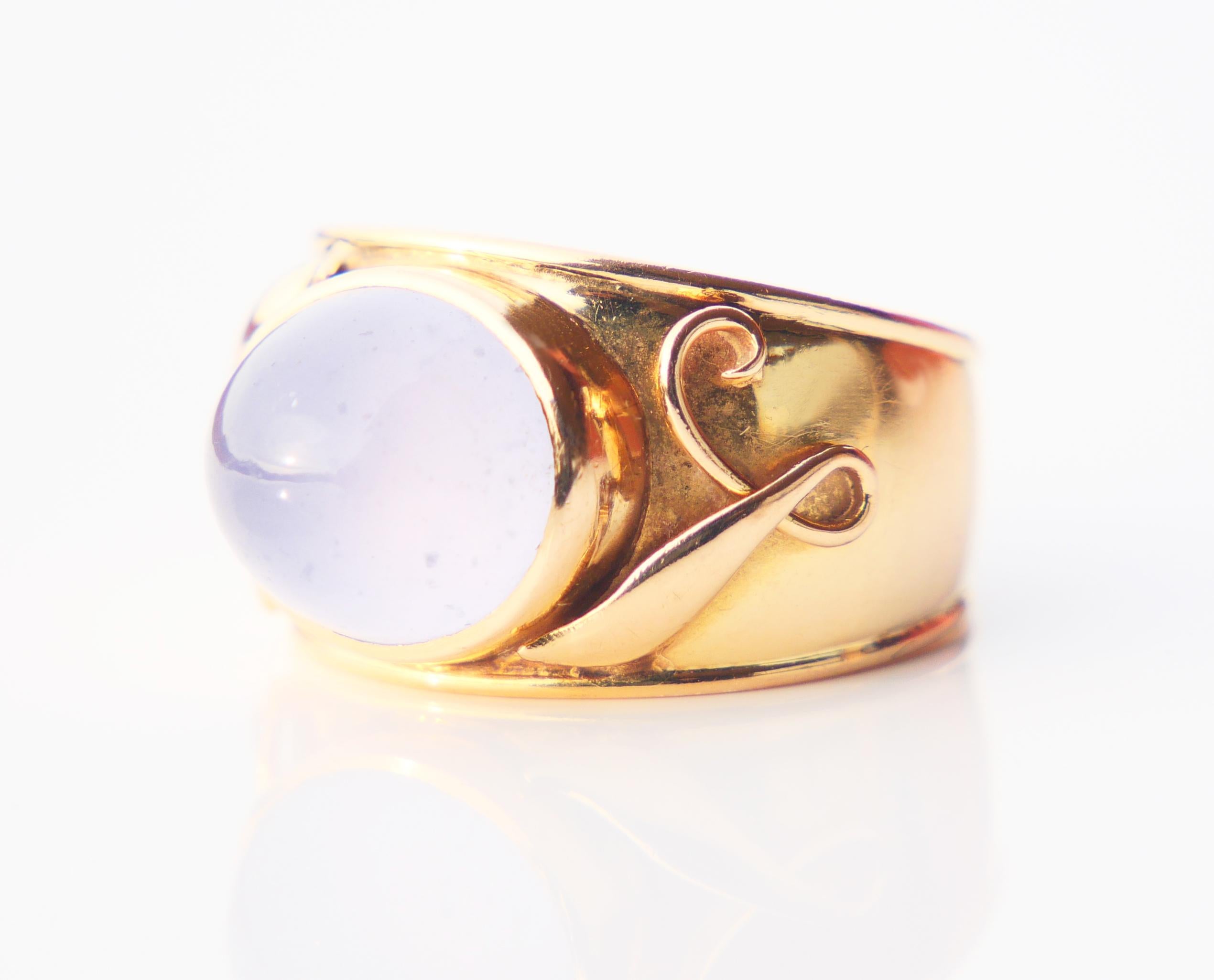 1954 Nordic Ring 10ct Blue Chalcedony solid 18K Gold Ø 6.5US /5 gr For Sale 4
