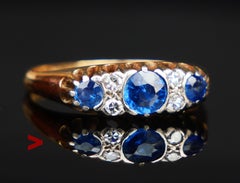 1954 Nordic Ring natural 0.9ctw Sapphire Diamonds 18K Gold Platinum ØUS7/ 3.8gr