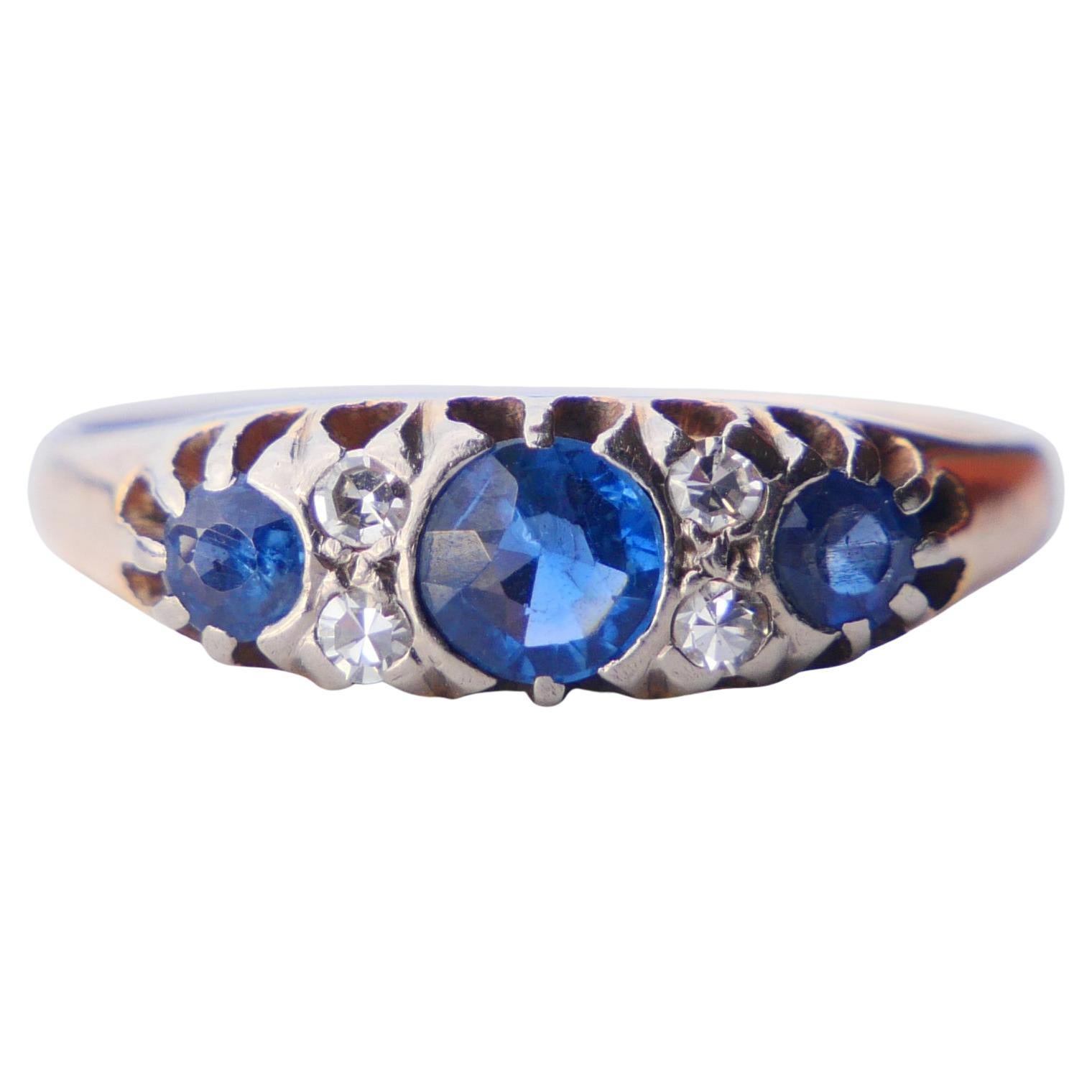 1954 Bague nordique naturelle 0.9ctw Saphir Diamants Or 18K Platine ØUS7/ 3.8gr en vente