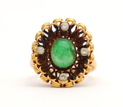 1954 Nordic Ring solid 18K Gold 3ct Emerald Diamonds ØUS6/ 7.5gr