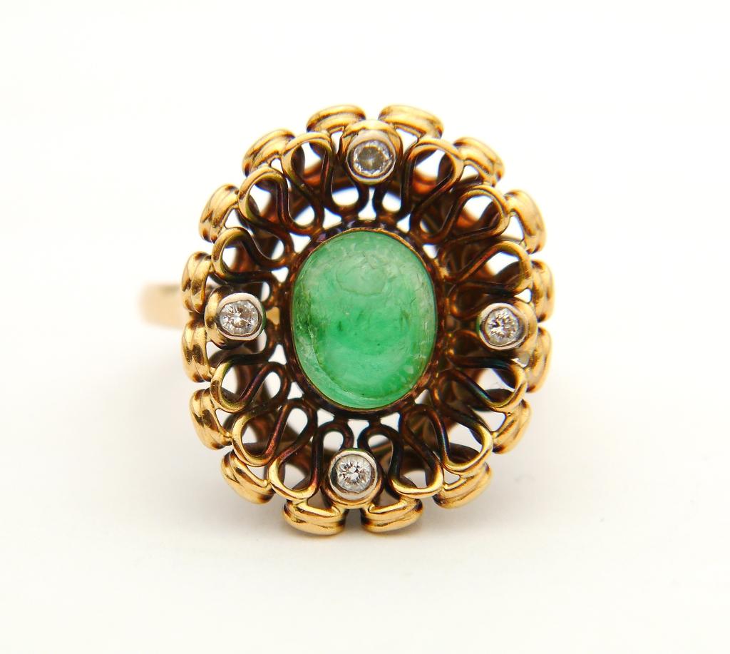 1954 Nordic Ring solid 18K Gold 3ct Emerald Diamonds ØUS6/ 7.5gr For Sale 2