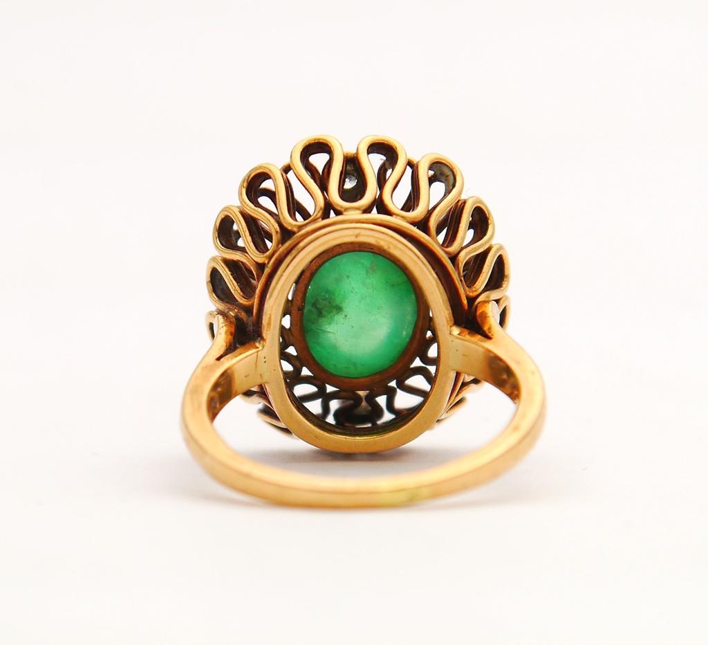 1954 Nordic Ring solid 18K Gold 3ct Emerald Diamonds ØUS6/ 7.5gr For Sale 3