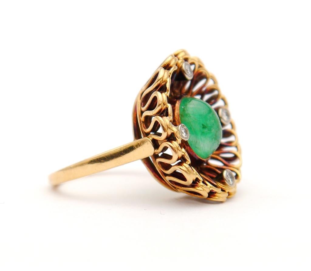 1954 Nordic Ring solid 18K Gold 3ct Emerald Diamonds ØUS6/ 7.5gr For Sale 4