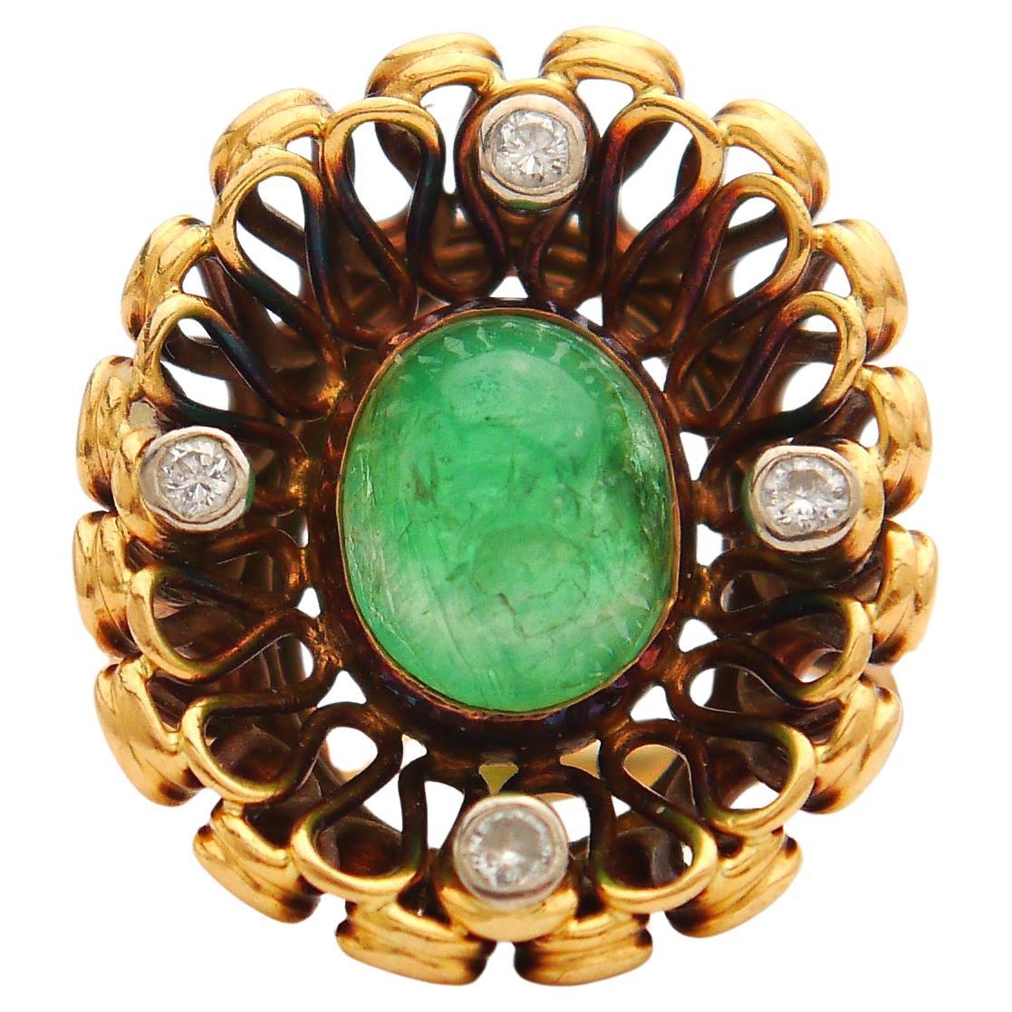 1954 Nordic Ring solid 18K Gold 3ct Emerald Diamonds ØUS6/ 7.5gr For Sale