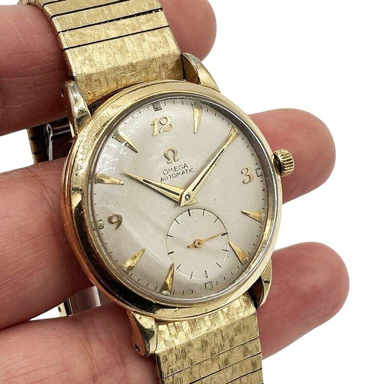 1954 Omega Automatic 14K Gold Filled Bumper mens Watch w 10K Band For Sale 3