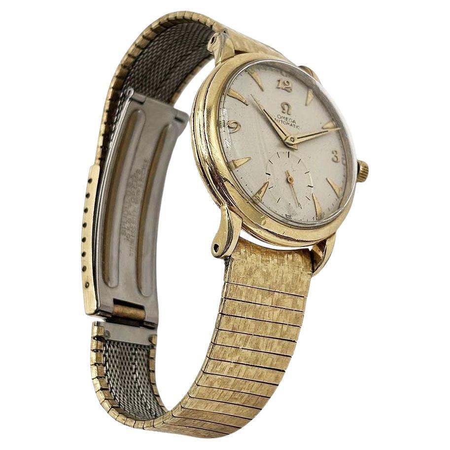 1954 Omega Automatic 14K Gold Filled Bumper mens Watch w 10K Band For Sale