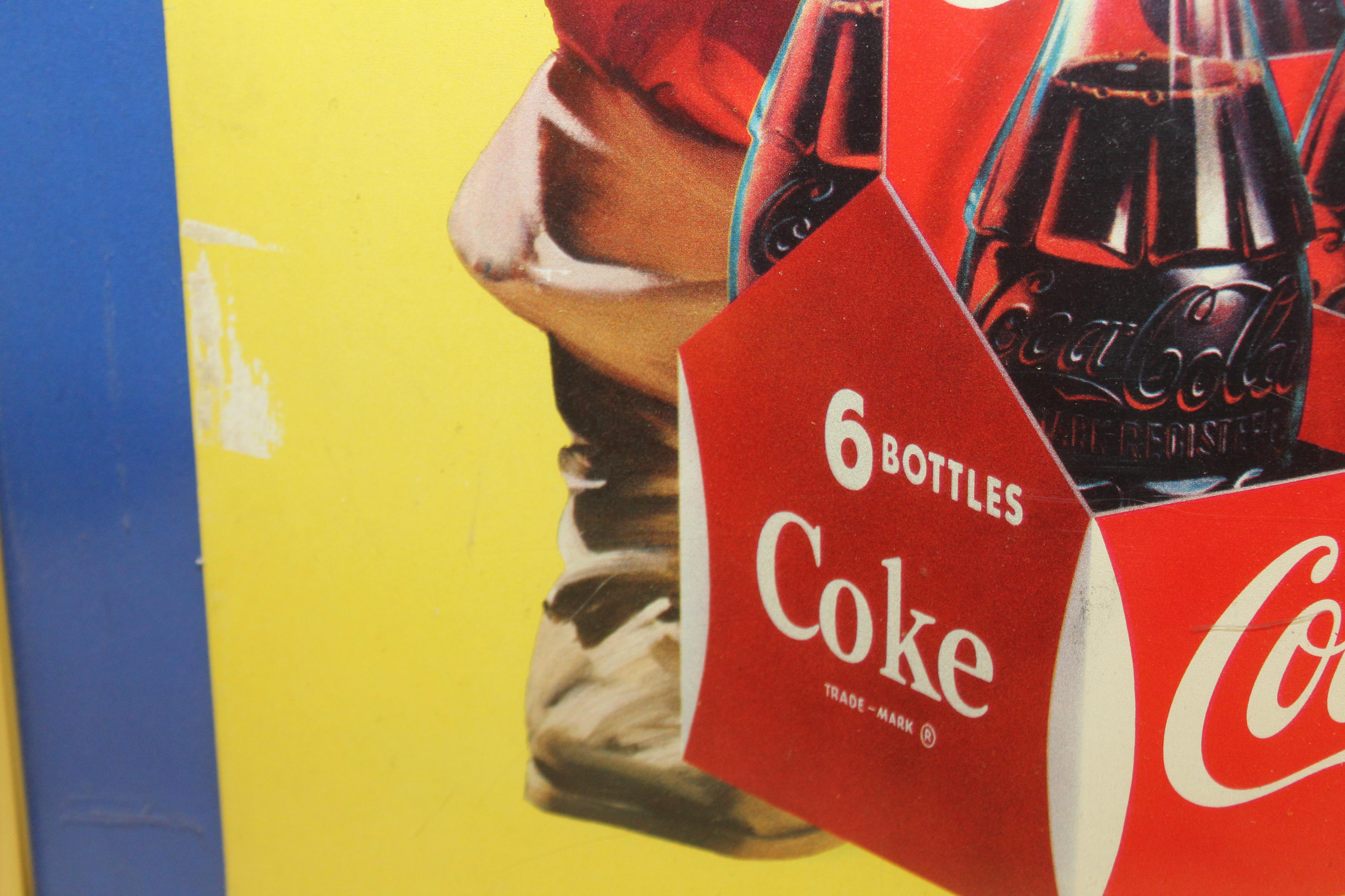 1954 Original Coca-Cola Cardboard Santa Advertising Sign Framed For Sale 4