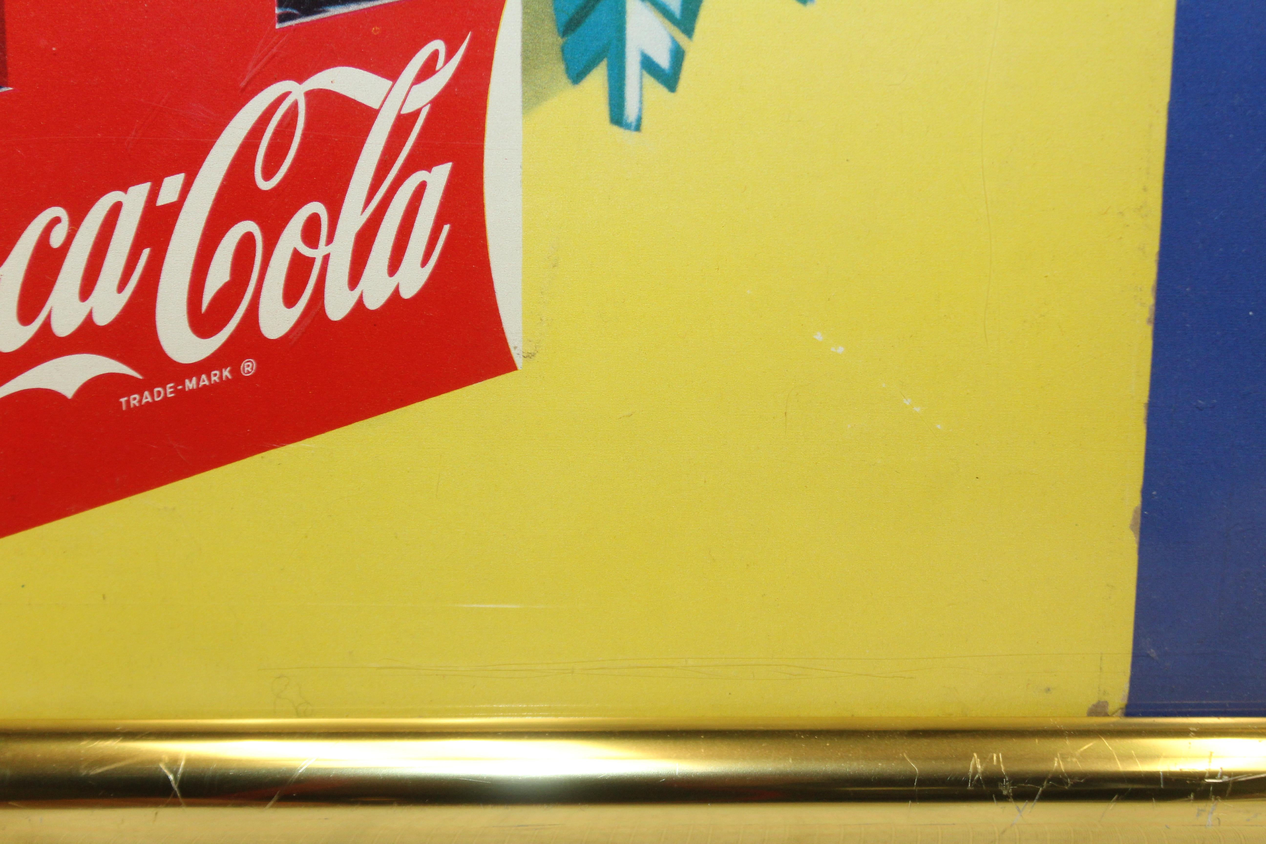 1954 Original Coca-Cola Cardboard Santa Advertising Sign Framed For Sale 5