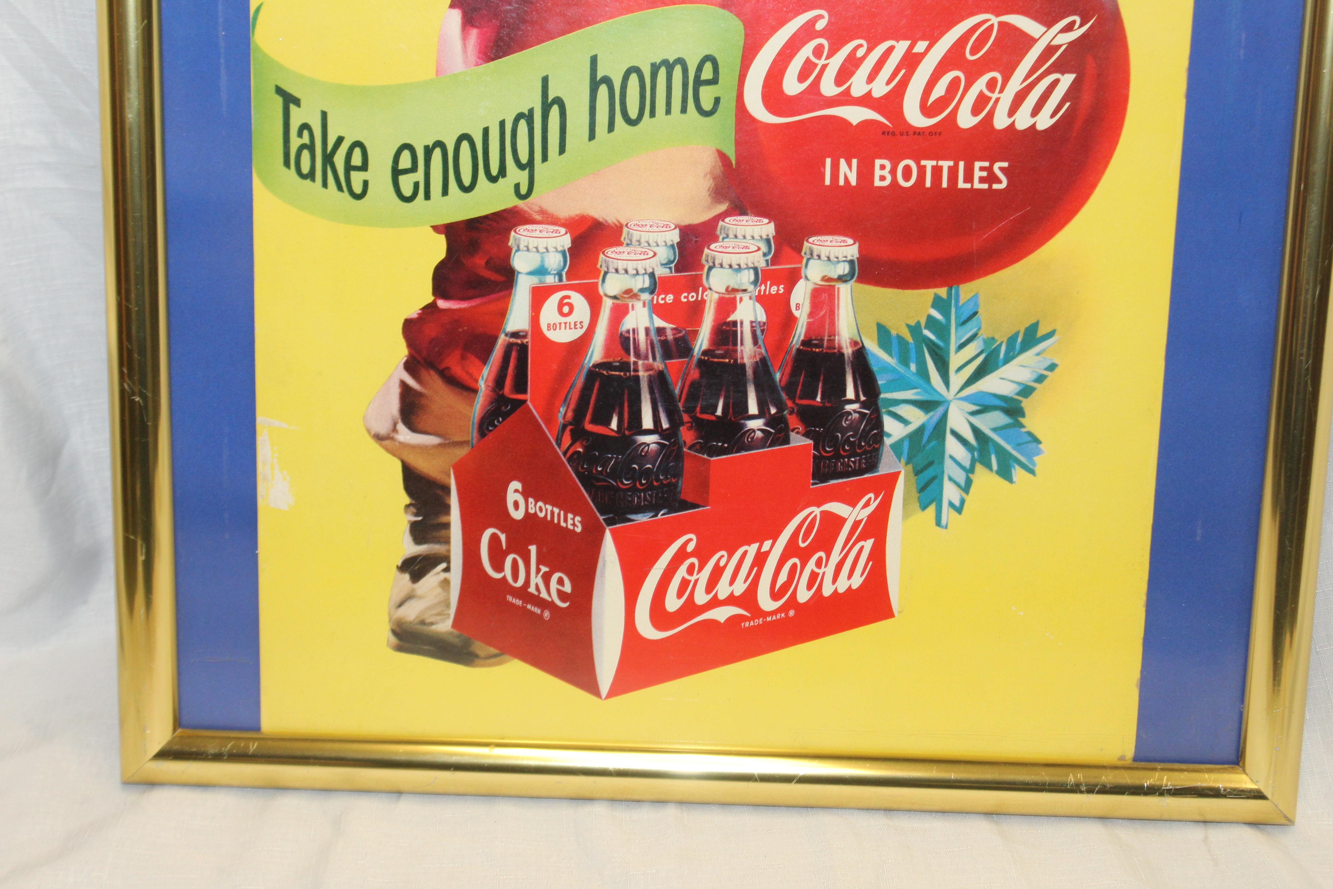 1954 Original Coca-Cola Cardboard Santa Advertising Sign Framed For Sale 6