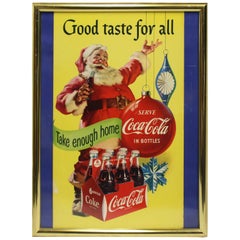 1954 Original Coca-Cola Cardboard Santa Advertising Sign Framed