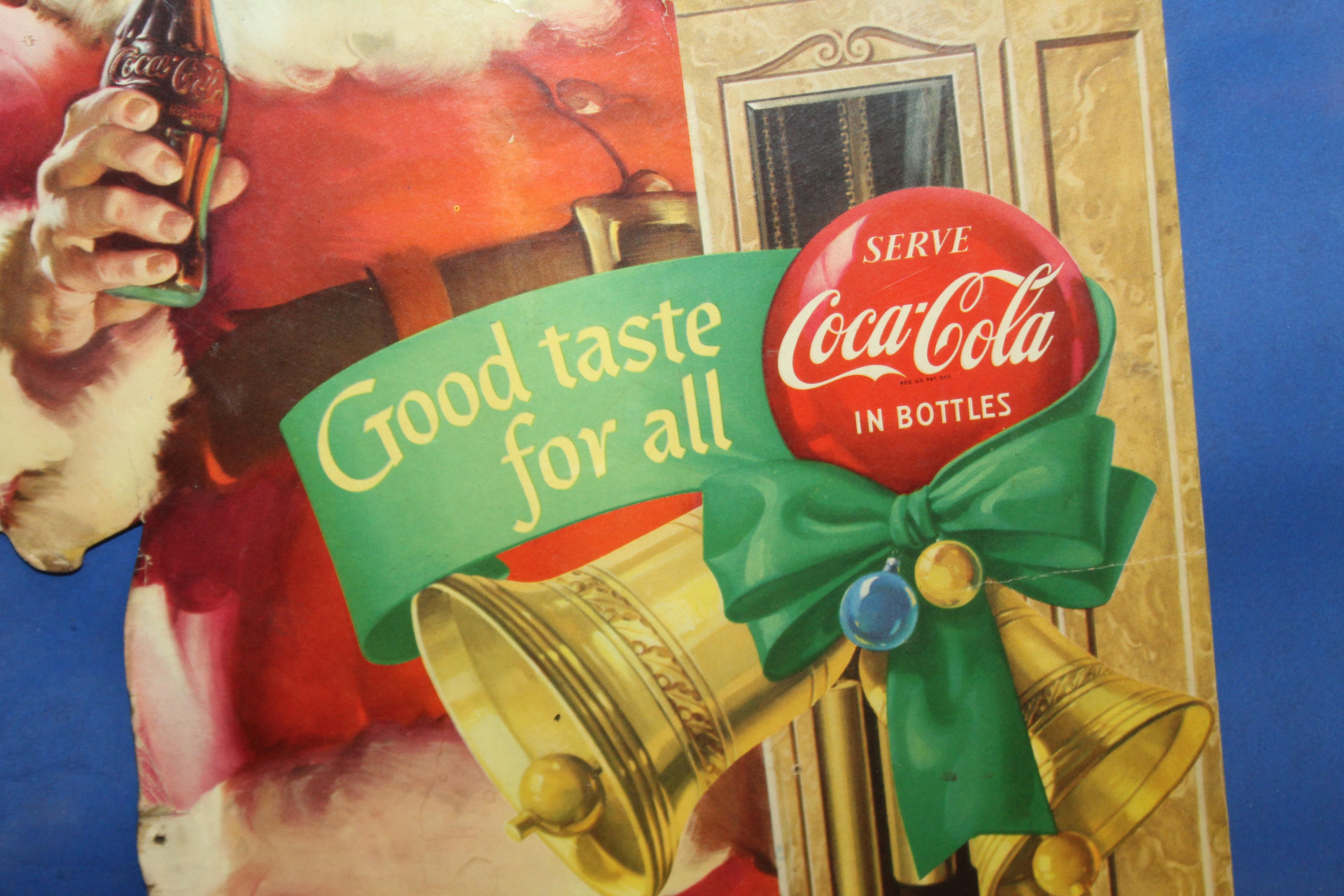 1954 Original Coca-Cola Santa Cardboard Cut-Out Advertising Framed For Sale 3