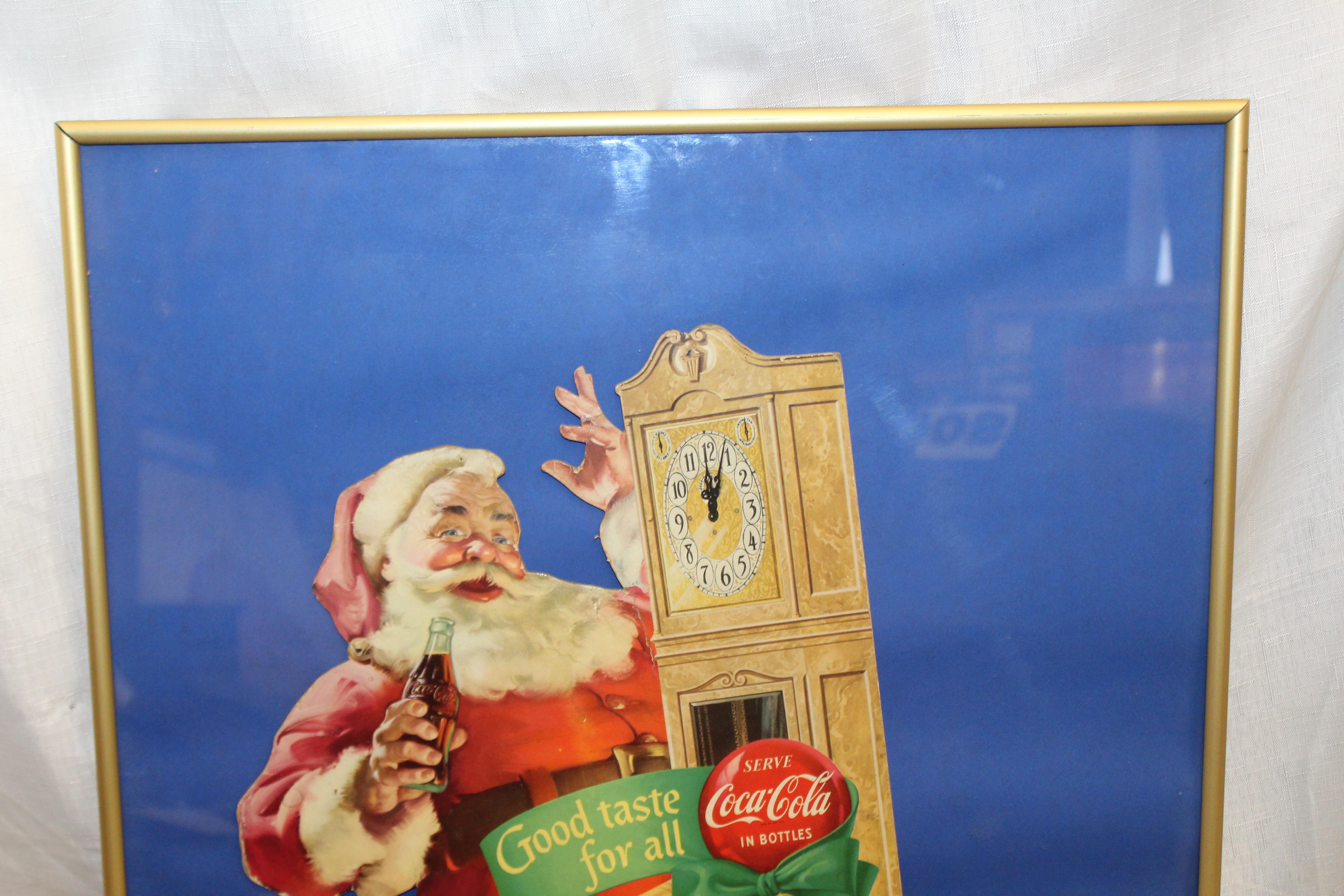 Mid-Century Modern 1954 Original Coca-Cola Santa Cardboard Cut-Out Advertising Framed For Sale
