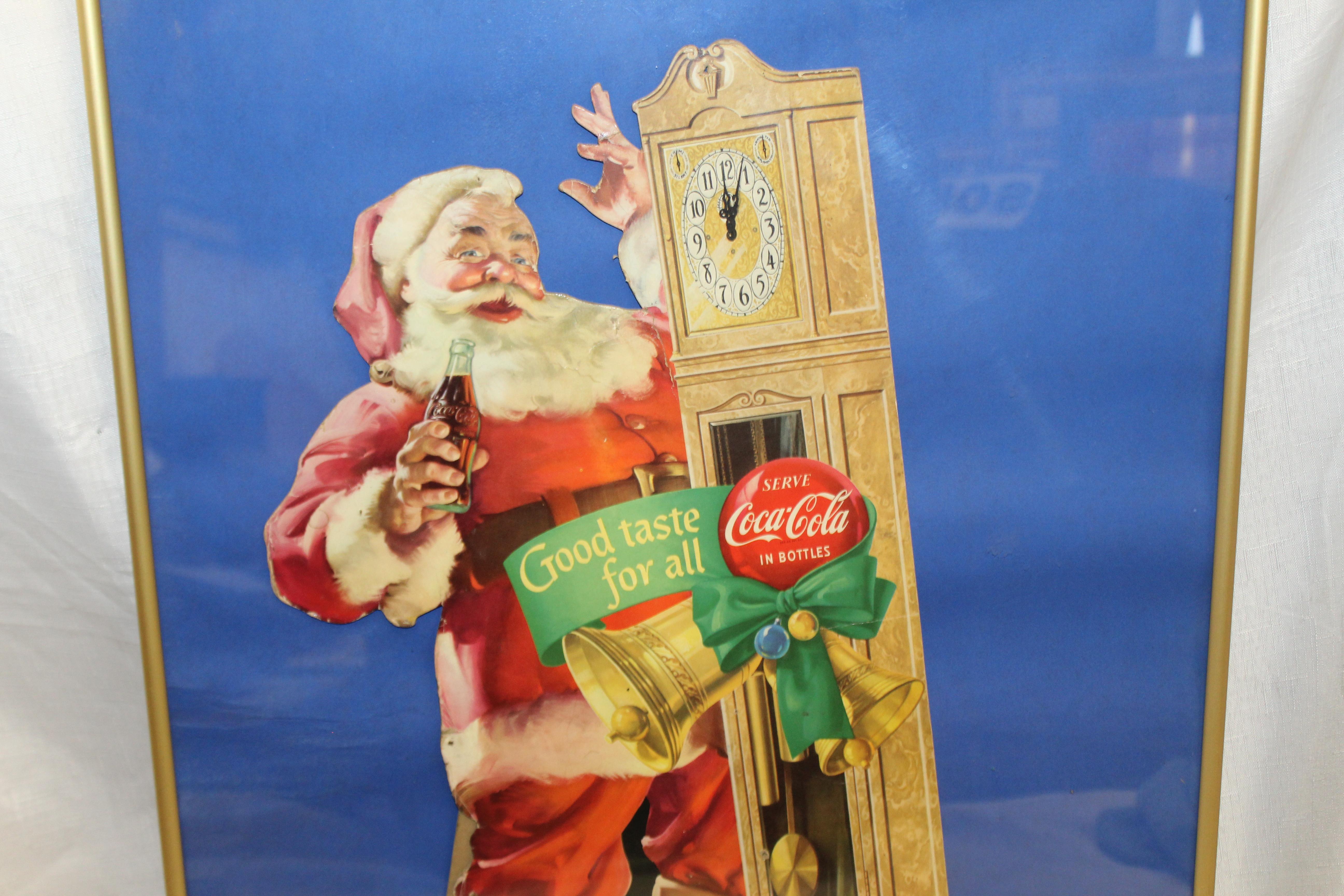 American 1954 Original Coca-Cola Santa Cardboard Cut-Out Advertising Framed For Sale