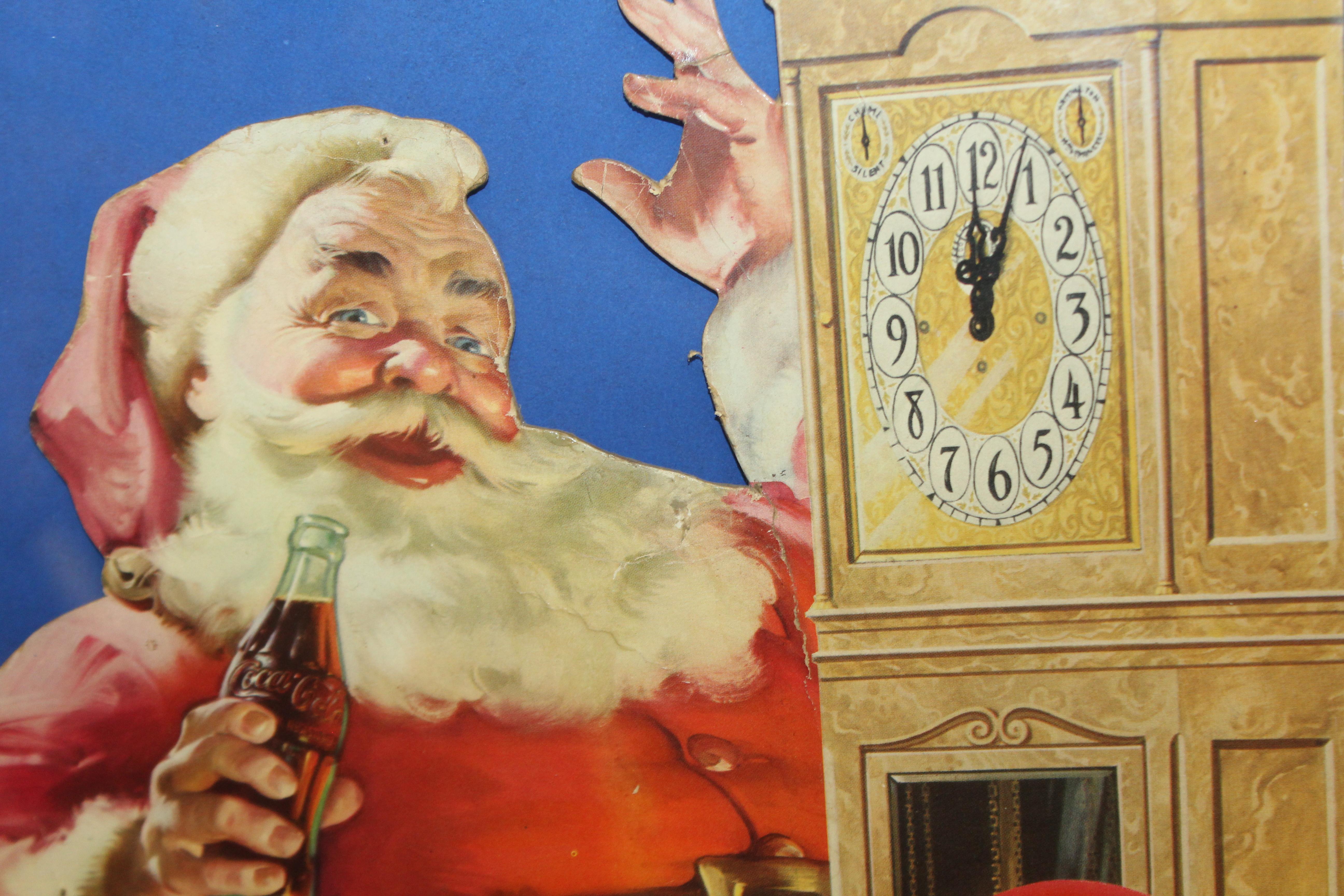Paper 1954 Original Coca-Cola Santa Cardboard Cut-Out Advertising Framed For Sale
