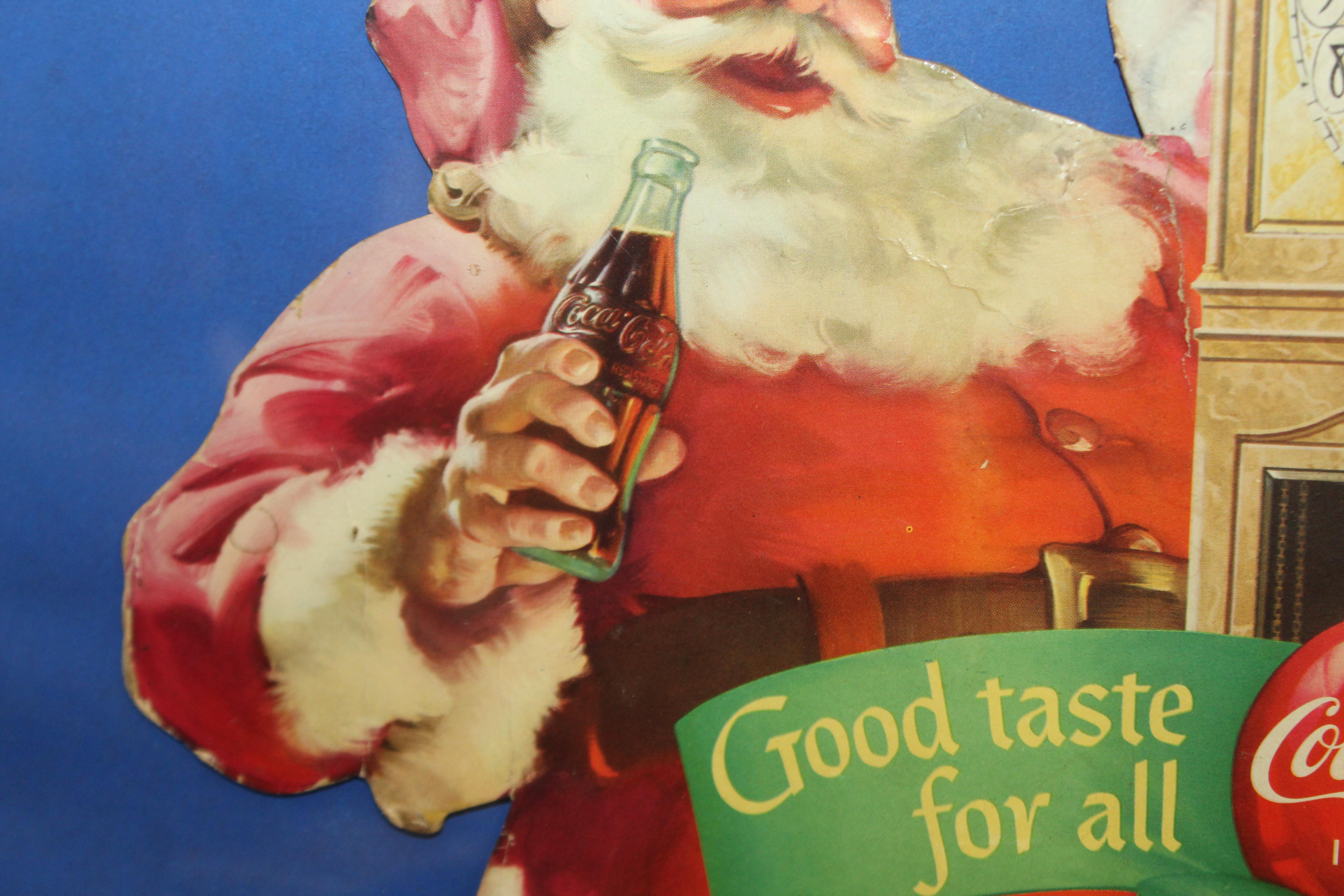 1954 Original Coca-Cola Santa Cardboard Cut-Out Advertising Framed For Sale 1