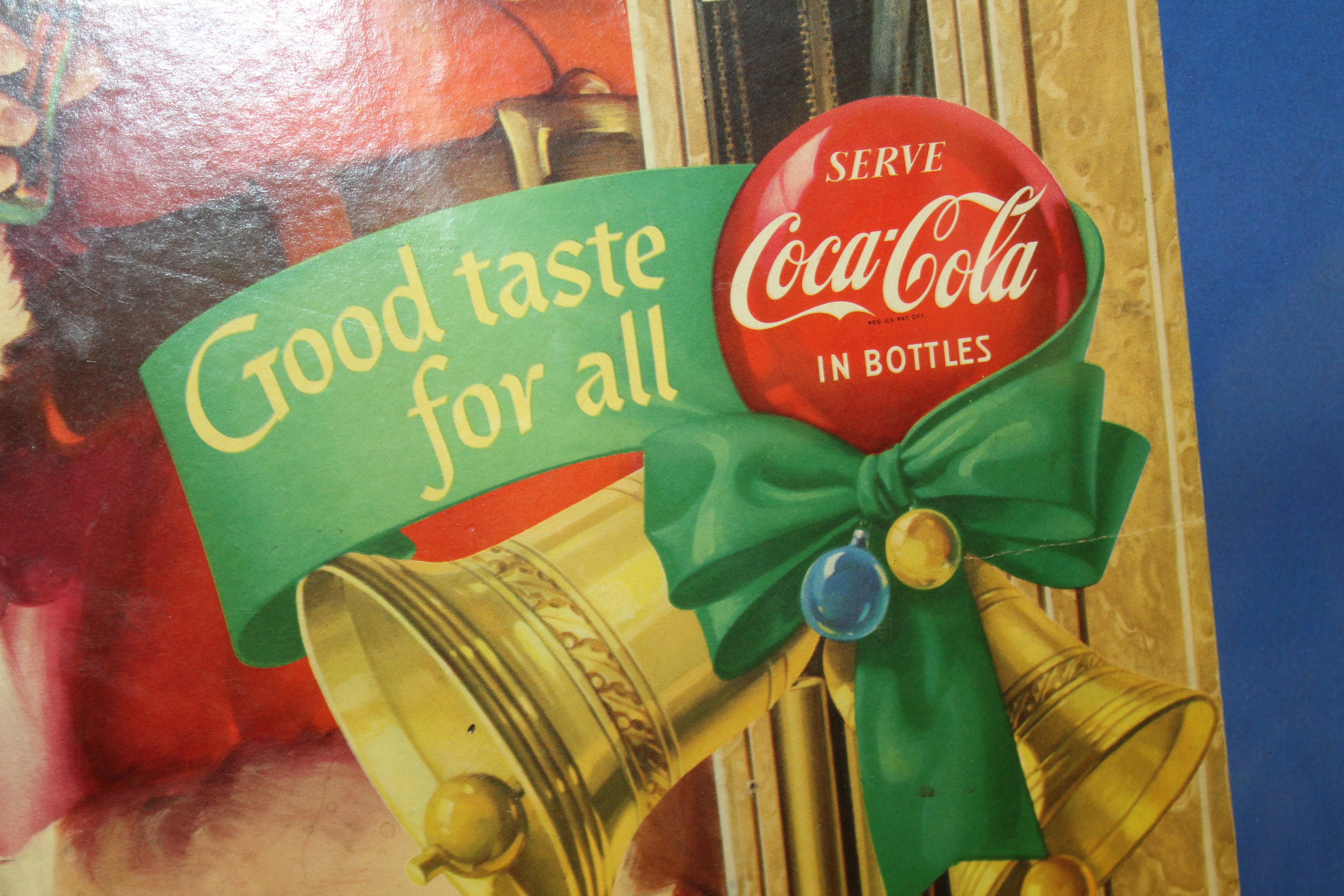 1954 Original Coca-Cola Santa Cardboard Cut-Out Advertising Framed For Sale 2