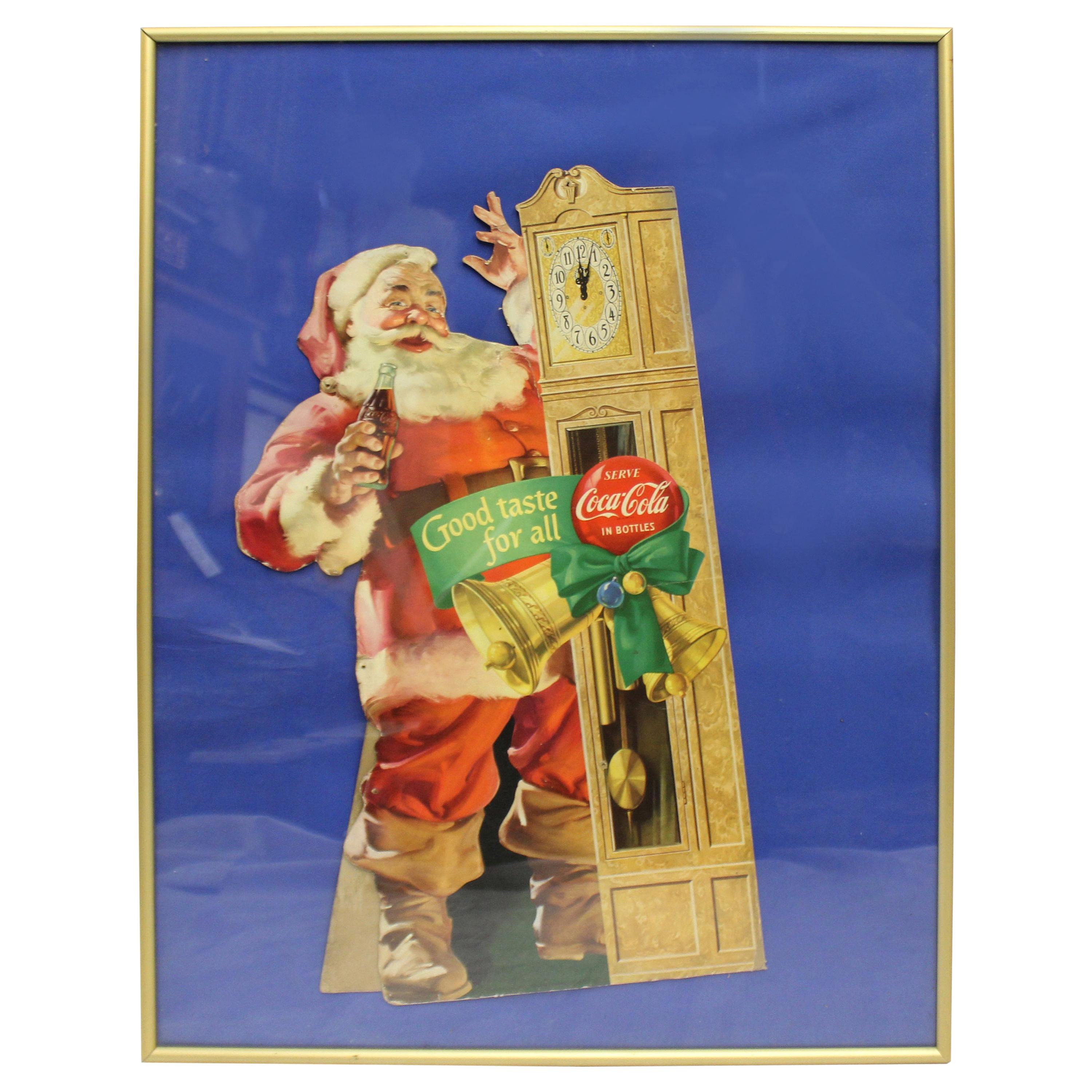 1954 Original Coca-Cola Santa Cardboard Cut-Out Advertising Framed For Sale