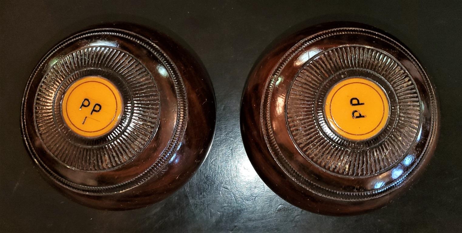 Mid-Century Modern 1954 Pair of English EJ Riley Lignum Vitae Lawn Bowls