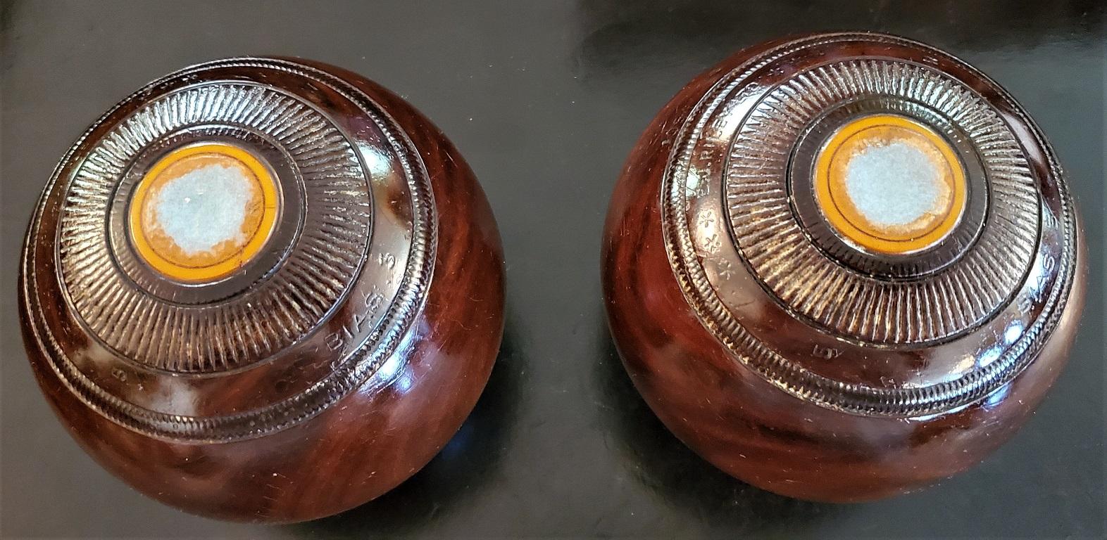 Hand-Crafted 1954 Pair of English EJ Riley Lignum Vitae Lawn Bowls