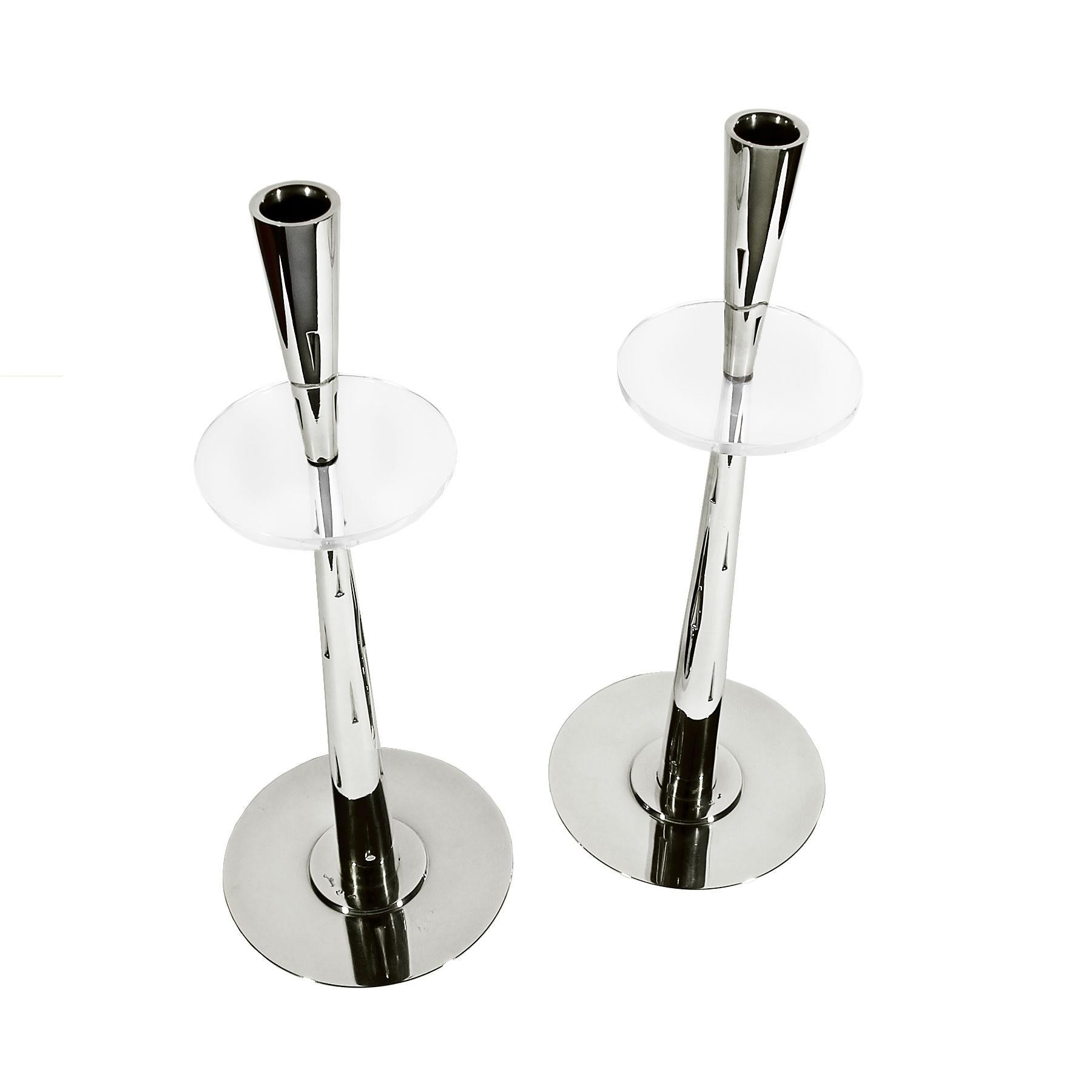 Spanish Pair of Mid-Century Modern Silver Palm Trees Candlesticks, Stamped - Spain 1954 For Sale