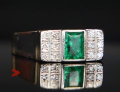 1954 Ring Emerald Diamonds solid 18K Gold US 7.75 / 4.7gr